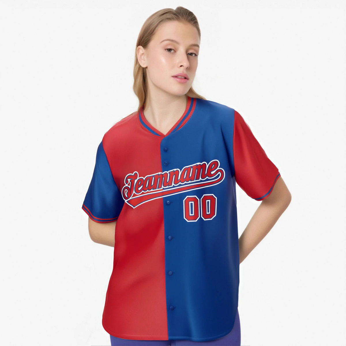 Custom Red Royal Blue Authentic Split Fashion Baseball Jersey