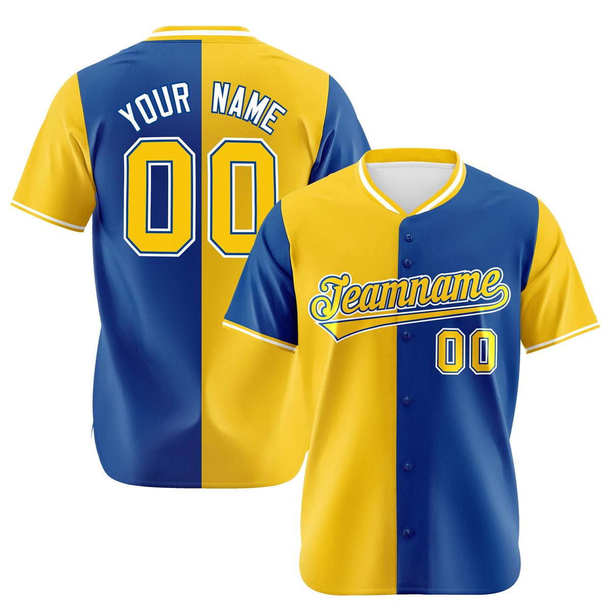 Custom Yellow Royal Blue Authentic Split Fashion Baseball Jersey