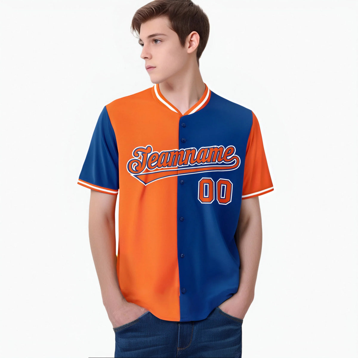 Custom Orange Royal Blue Authentic Split Fashion Baseball Jersey