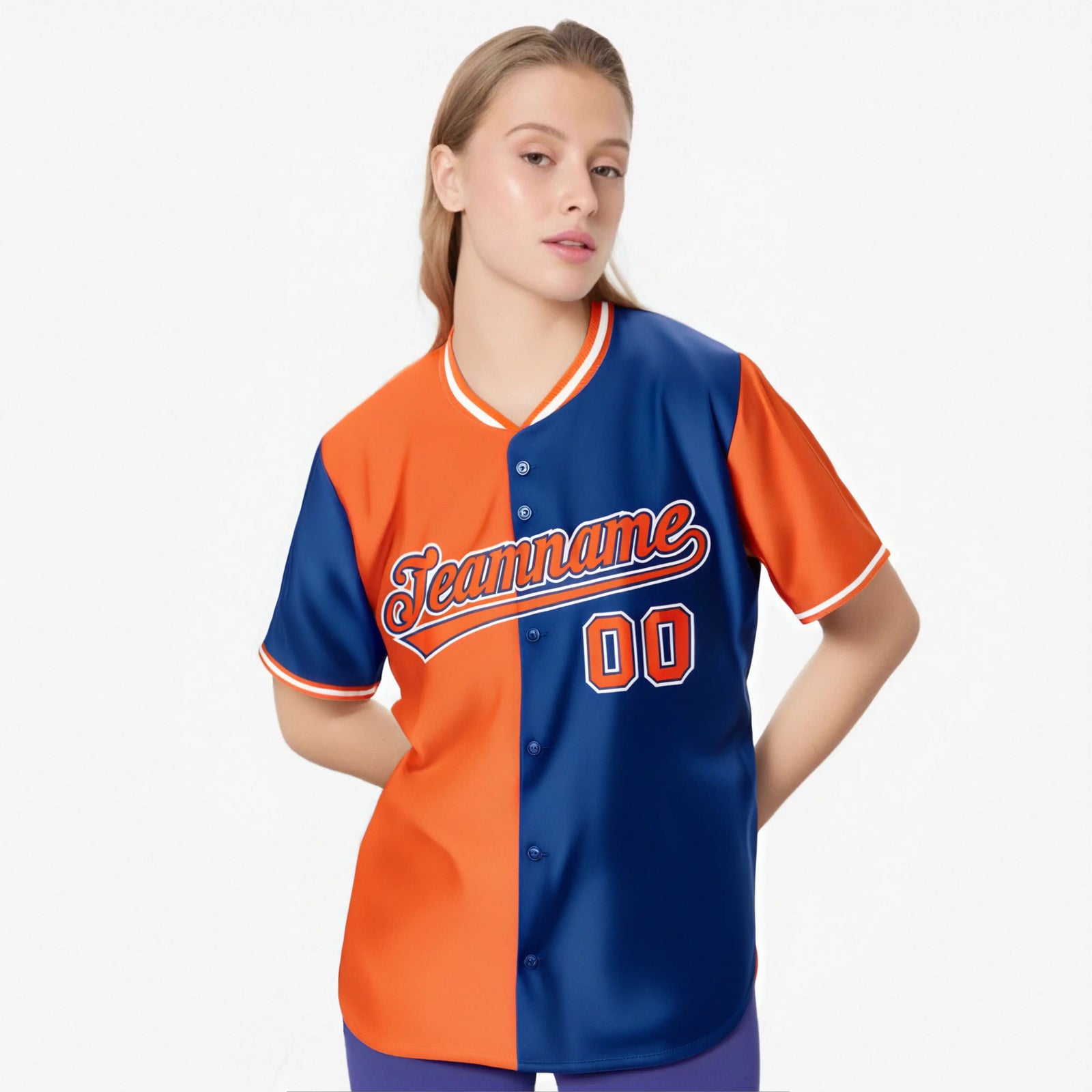 Custom Orange Royal Blue Authentic Split Fashion Baseball Jersey