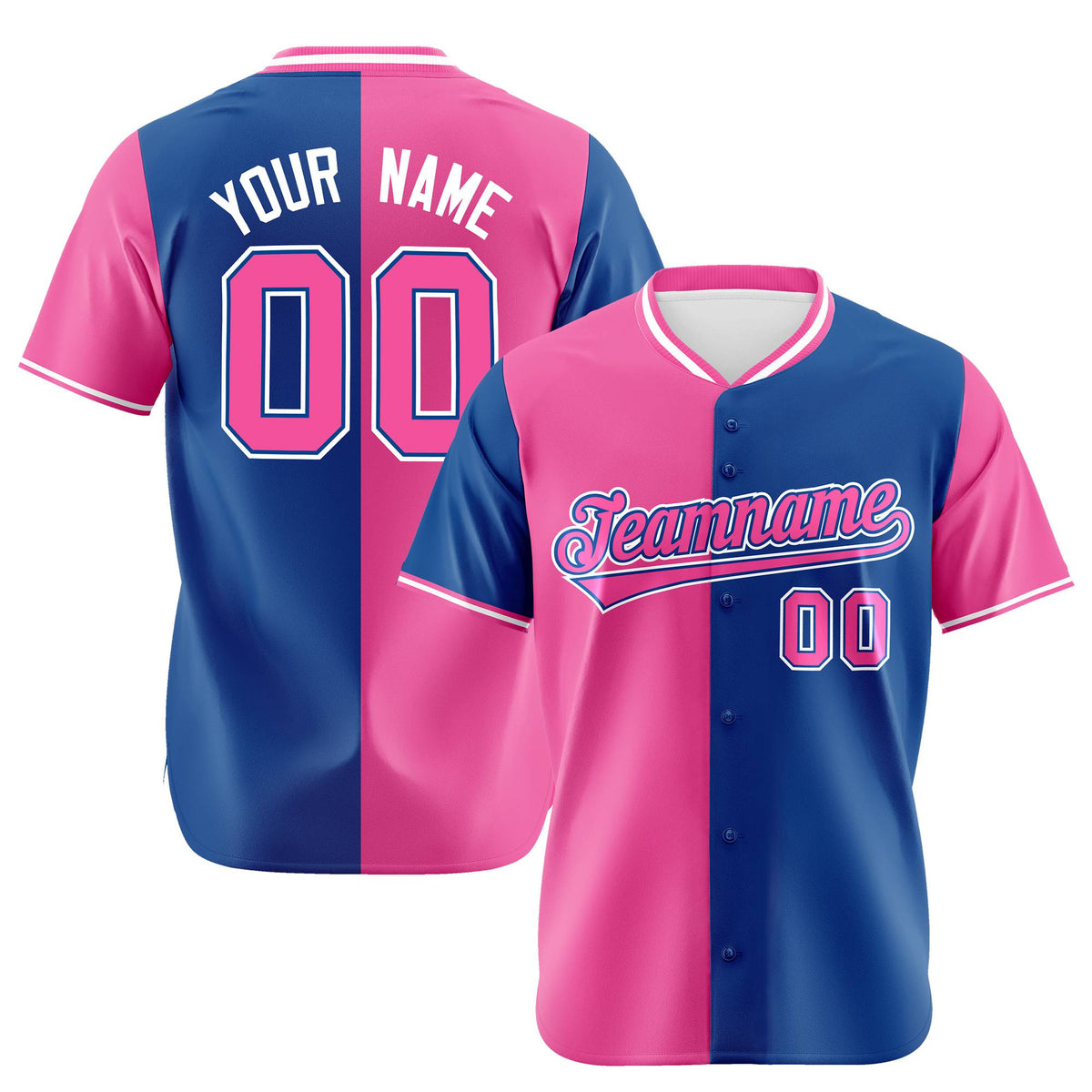 Custom Pink Royal Blue Authentic Split Fashion Baseball Jersey