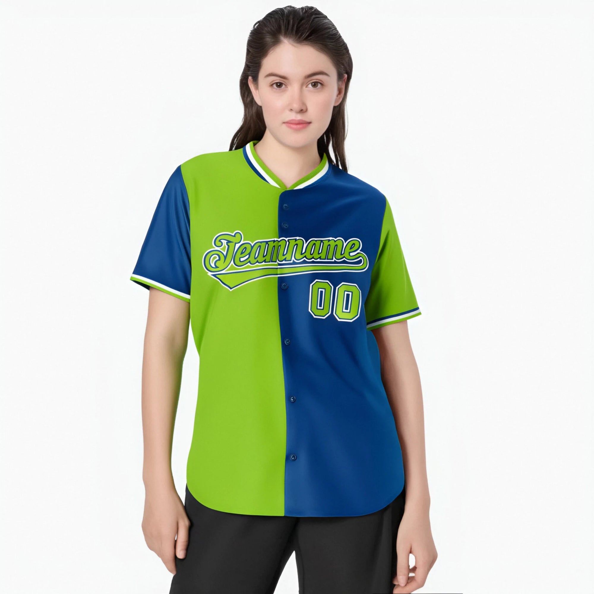 Custom Neon Green-Royal Blue Authentic Split Fashion Baseball Jersey