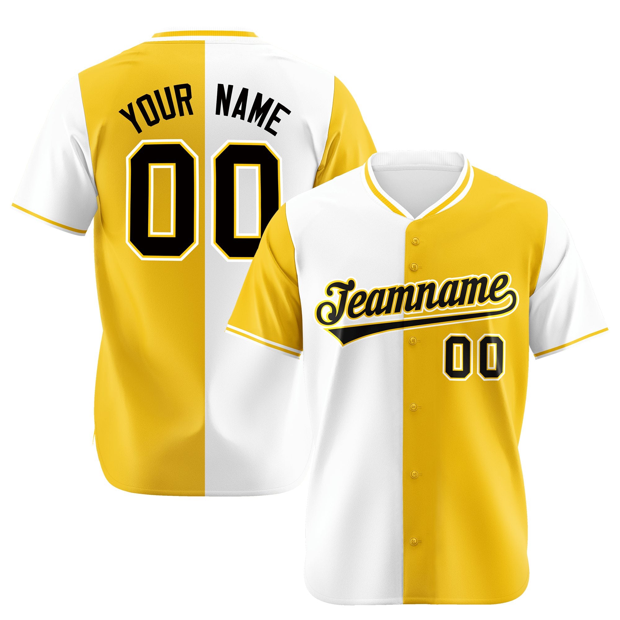 Custom White Gold Authentic Split Fashion Baseball Jersey