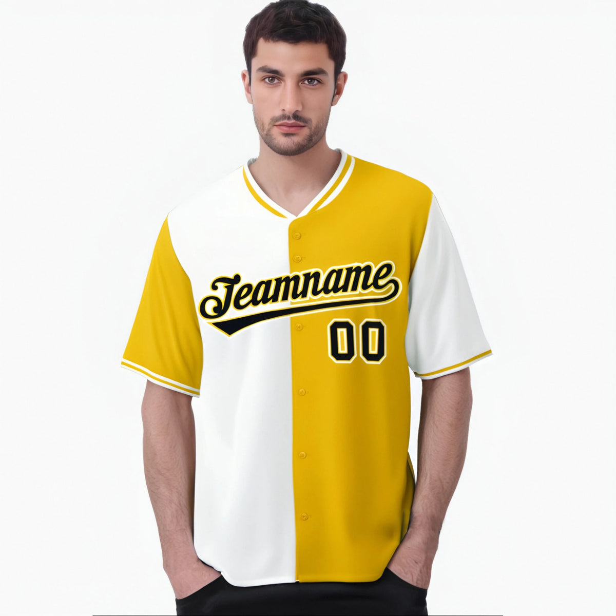 Custom White Gold Authentic Split Fashion Baseball Jersey