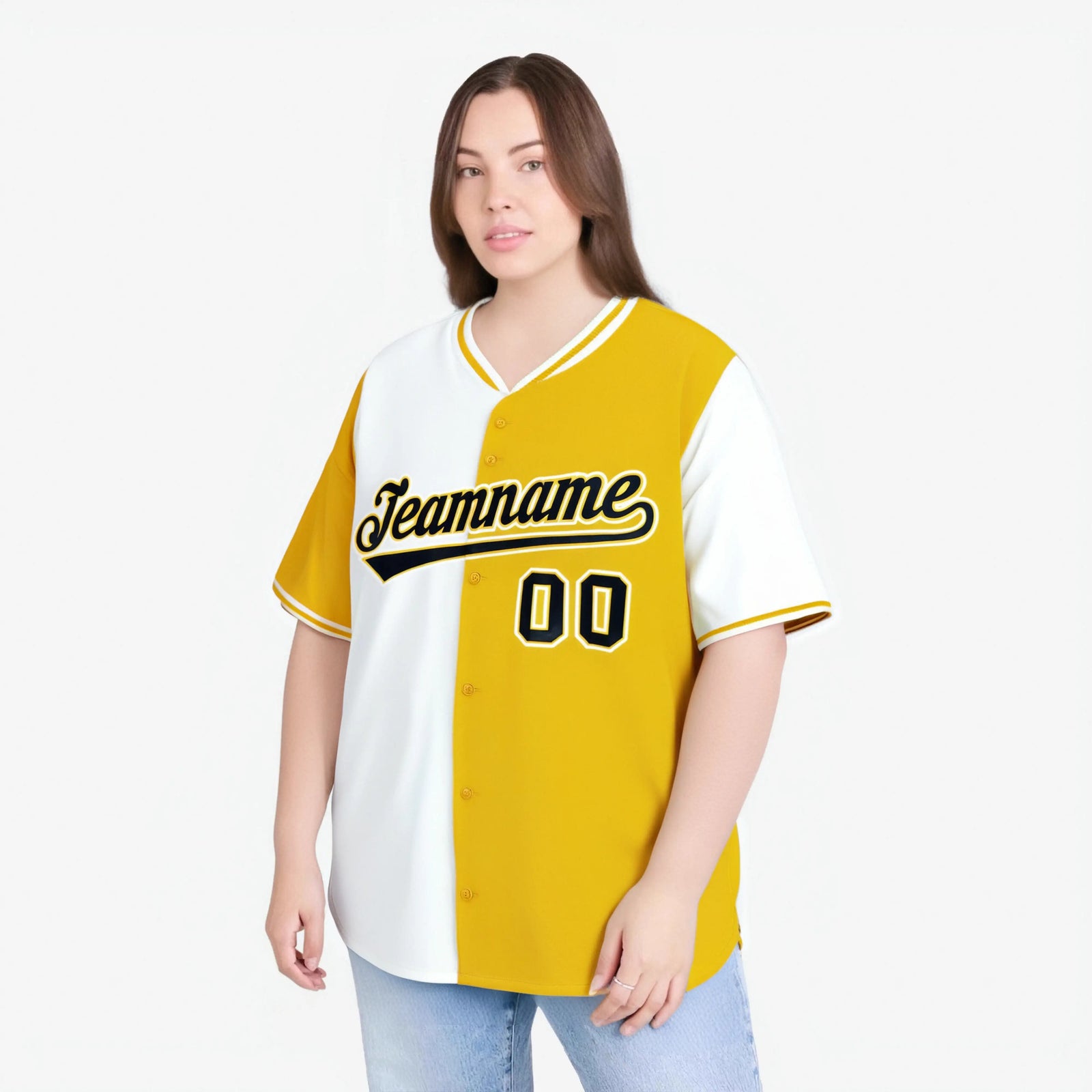 Custom White Gold Authentic Split Fashion Baseball Jersey