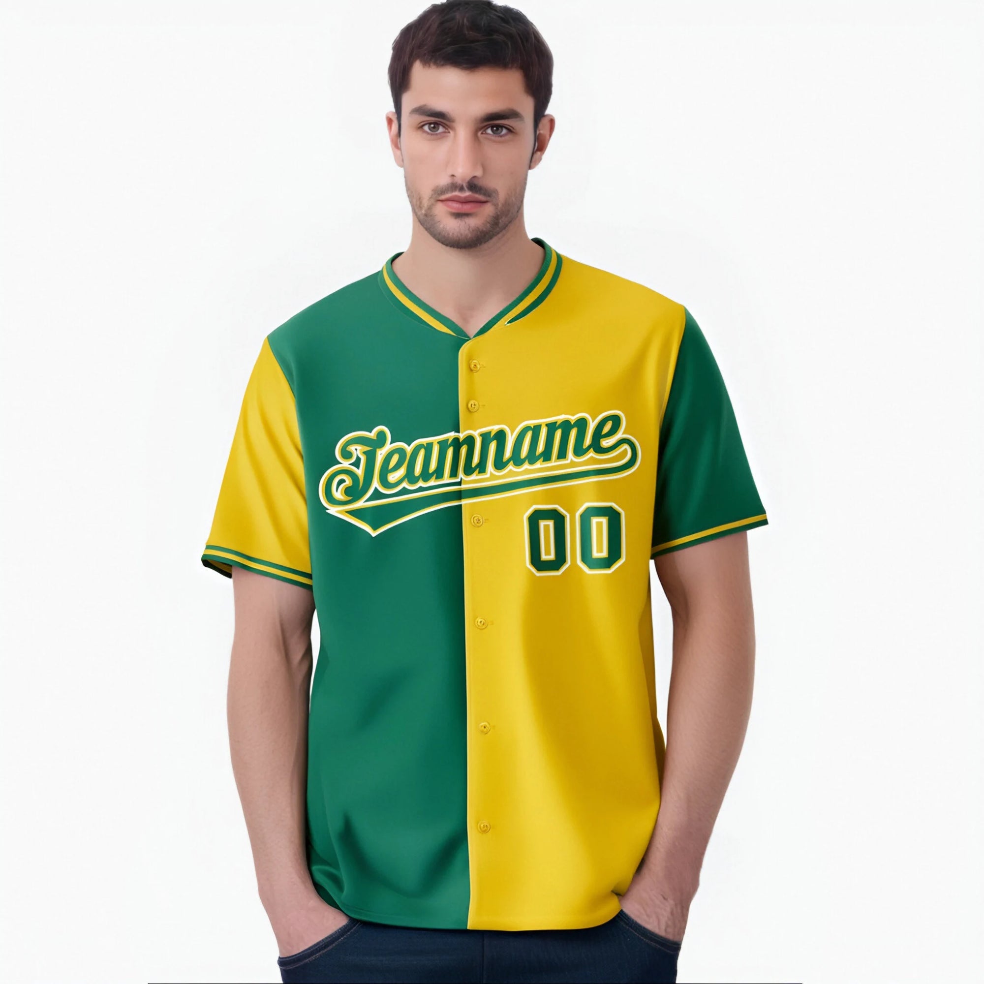 Custom Kelly Green Gold Authentic Split Fashion Baseball Jersey