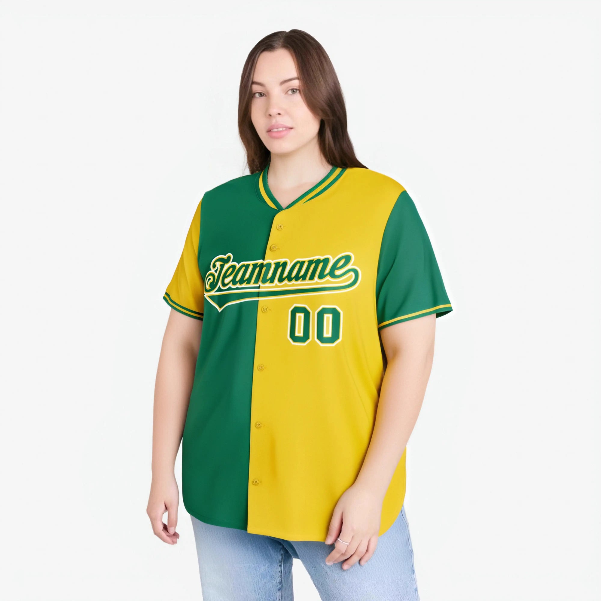 Custom Kelly Green Gold Authentic Split Fashion Baseball Jersey