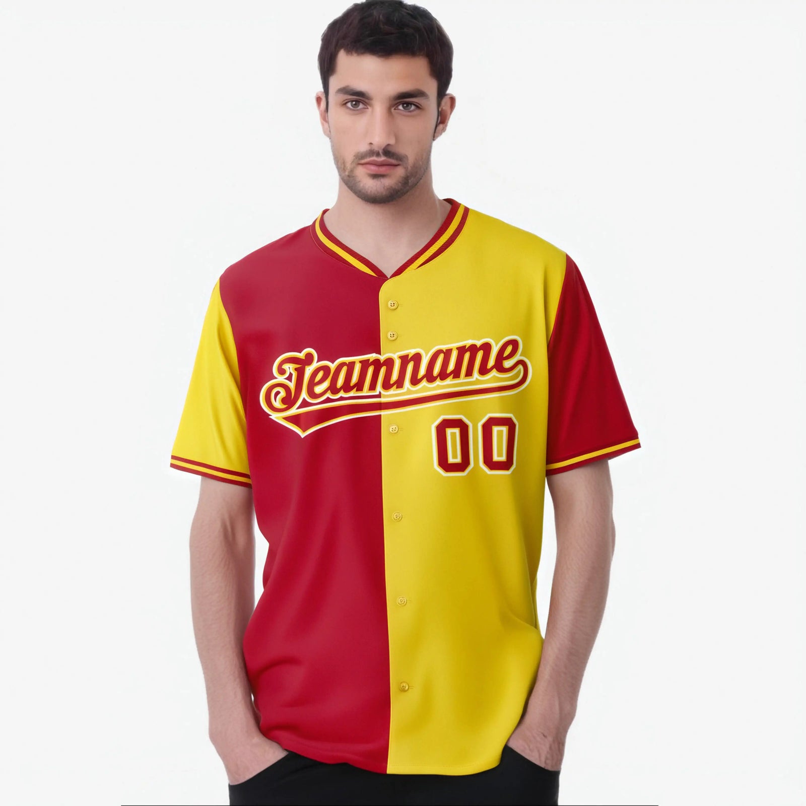 Custom Red Gold Authentic Split Fashion Baseball Jersey