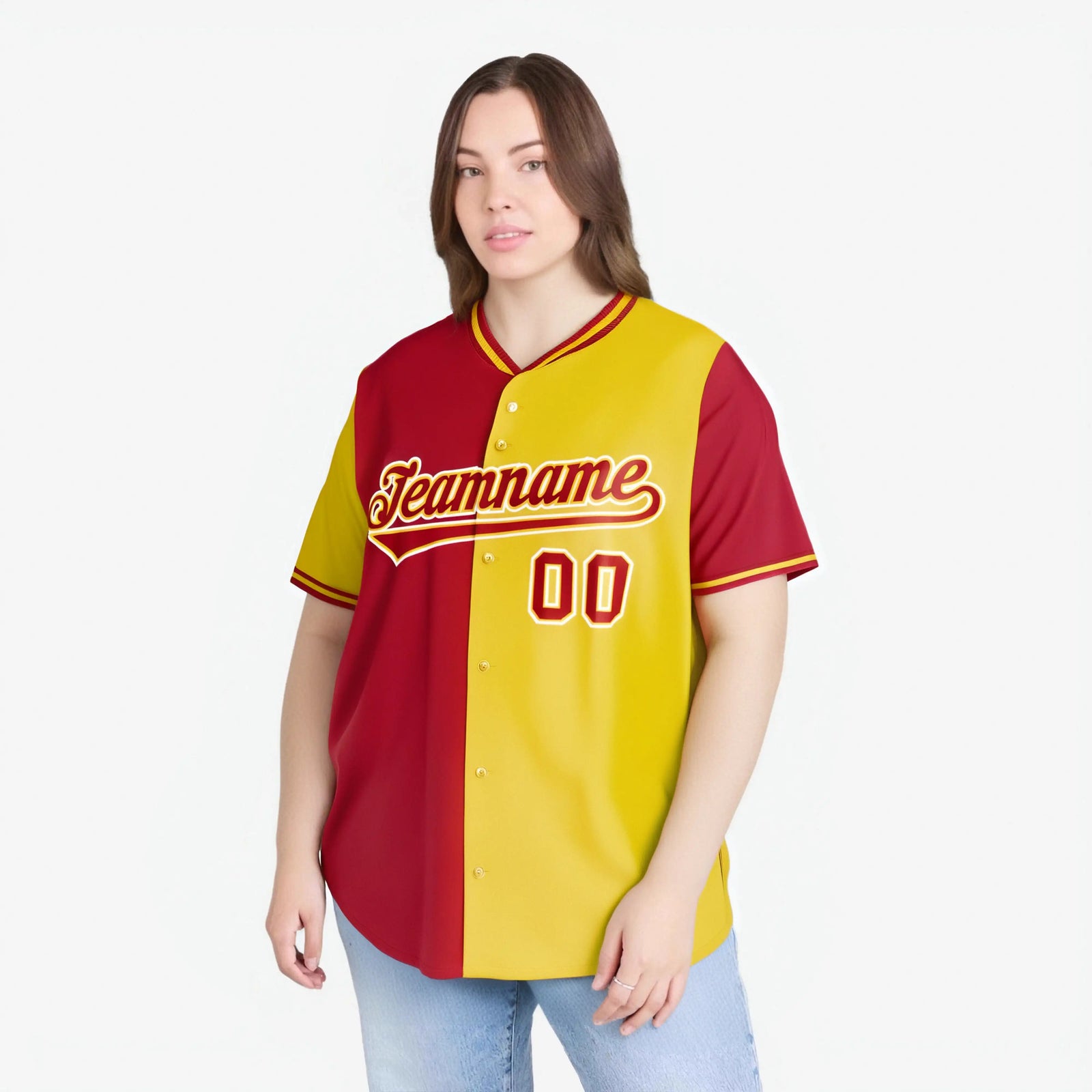 Custom Red Gold Authentic Split Fashion Baseball Jersey