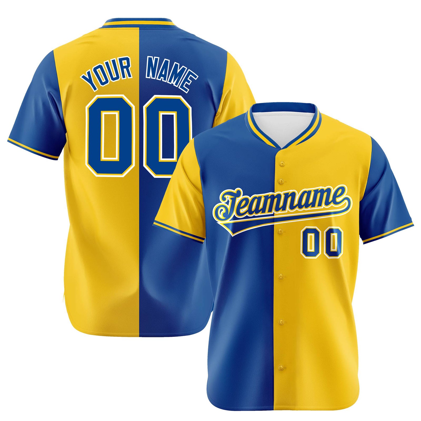 Custom Royal Blue Gold Authentic Split Fashion Baseball Jersey