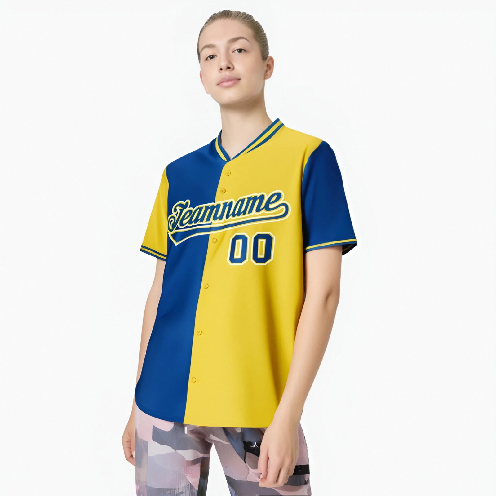 Custom Royal Blue Gold Authentic Split Fashion Baseball Jersey