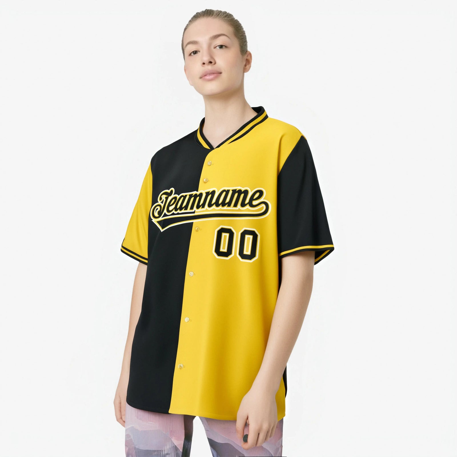 Custom Black Gold Authentic Split Fashion Baseball Jersey