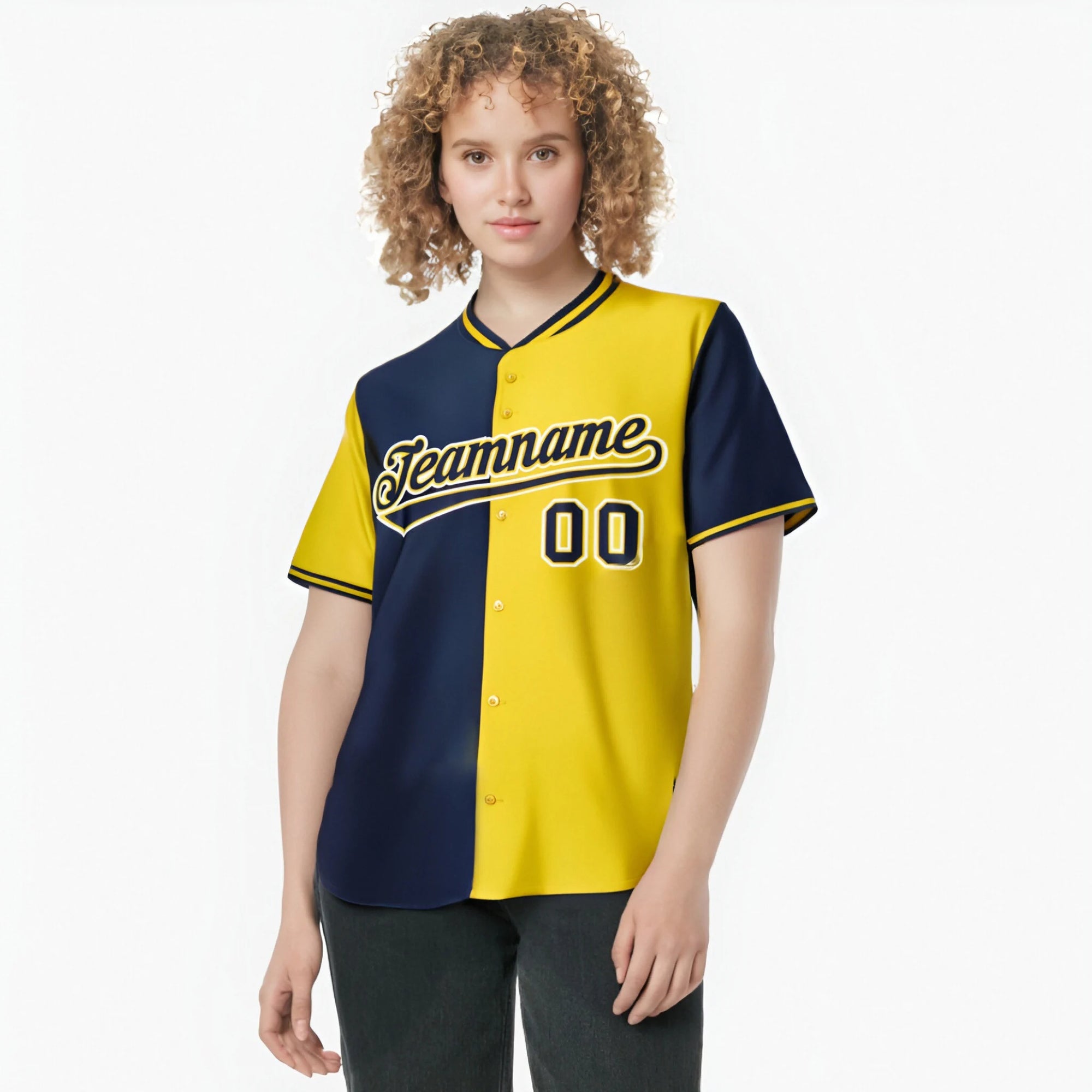 Custom Navy Gold Authentic Split Fashion Baseball Jersey