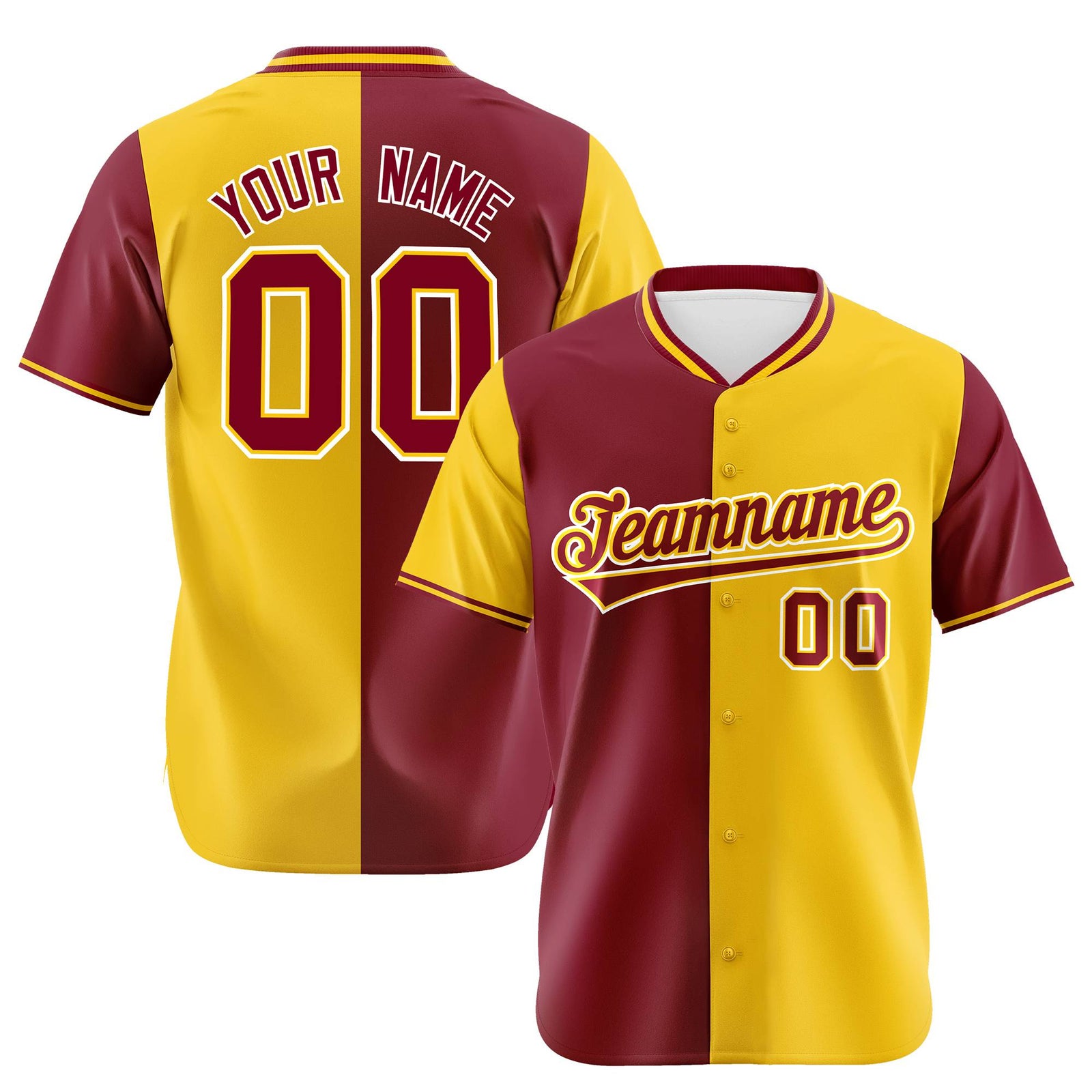 Custom Crimson Gold Authentic Split Fashion Baseball Jersey