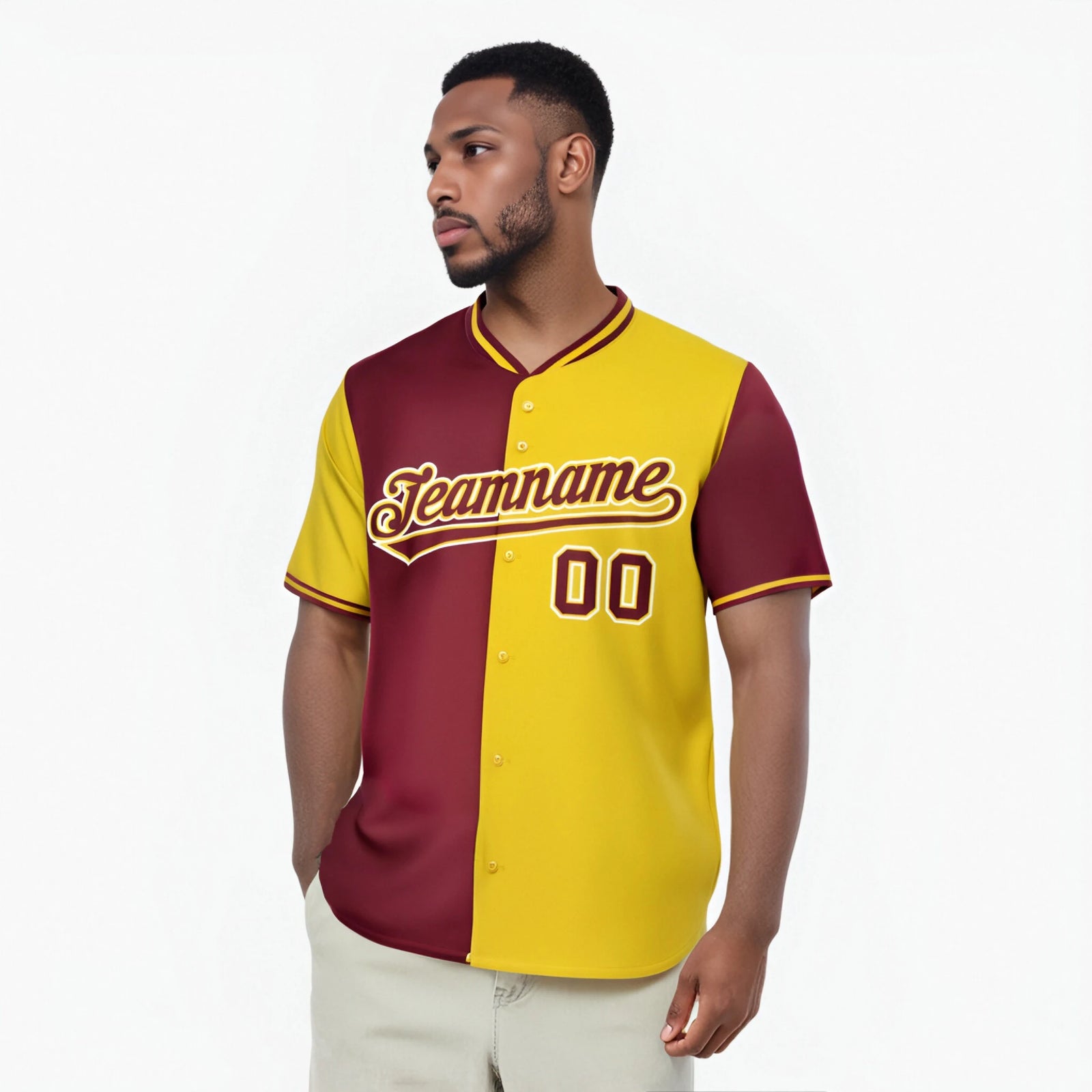 Custom Crimson Gold Authentic Split Fashion Baseball Jersey