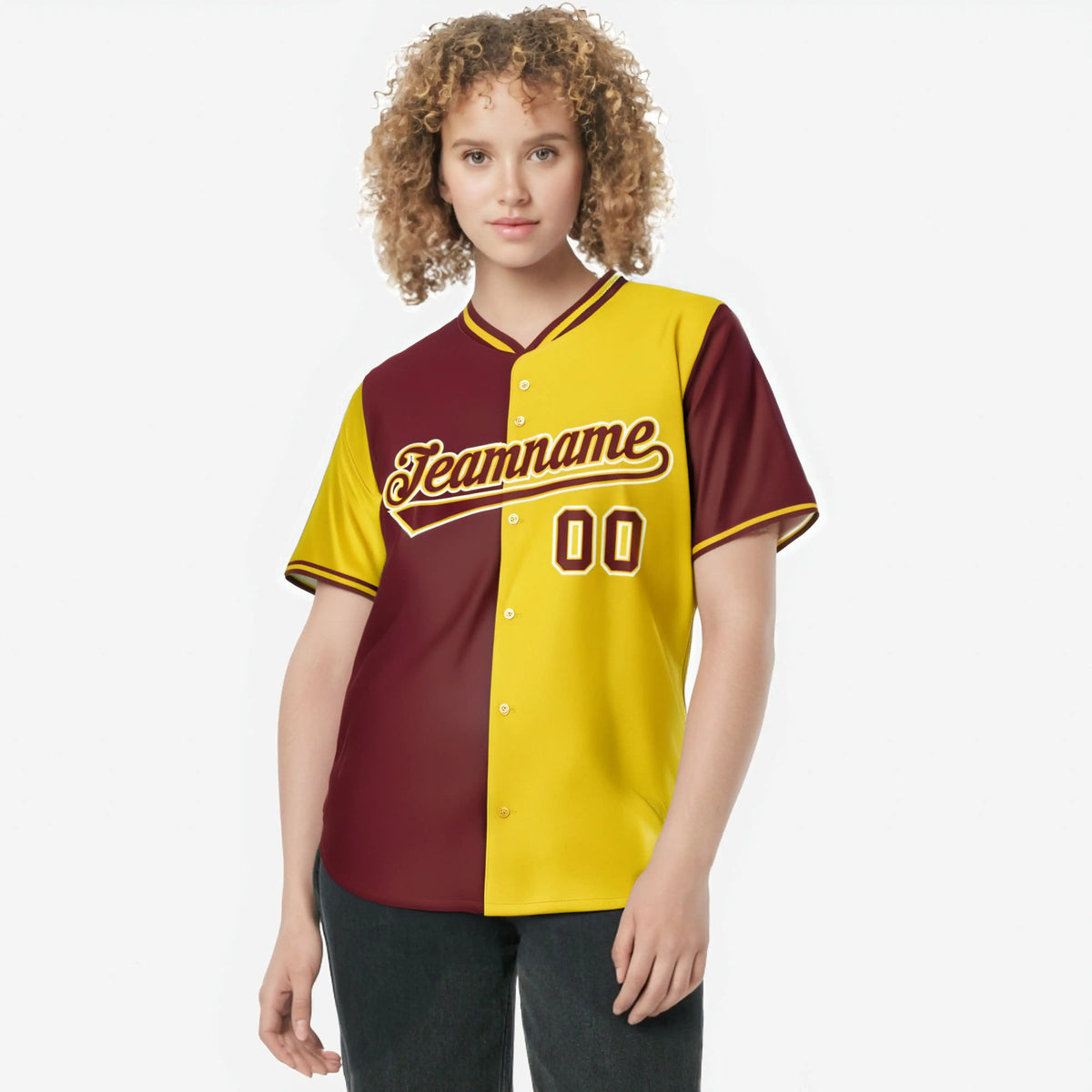 Custom Crimson Gold Authentic Split Fashion Baseball Jersey