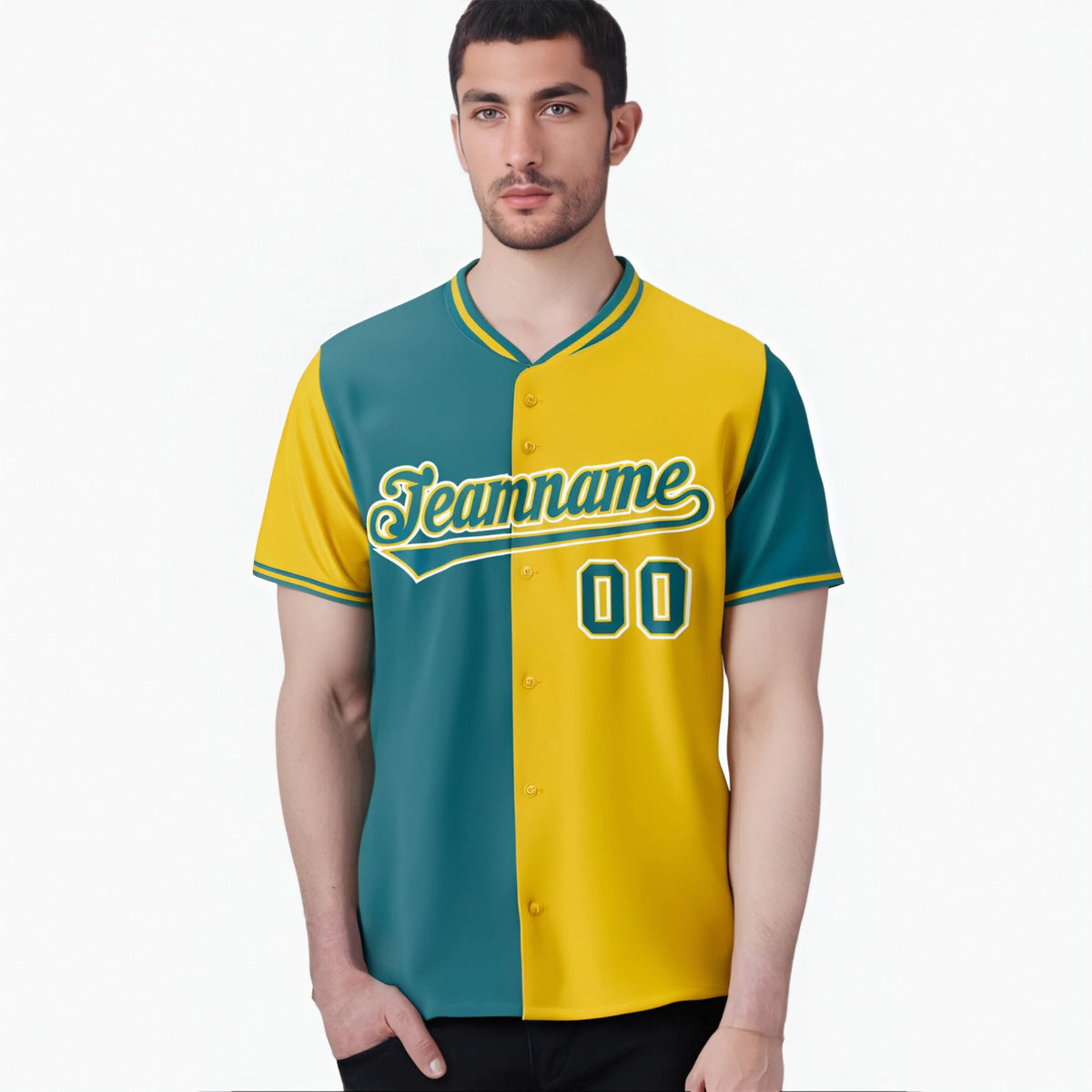 Custom Aqua Gold Authentic Split Fashion Baseball Jersey