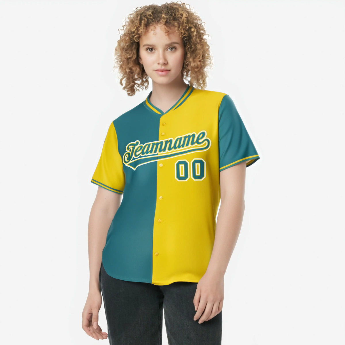 Custom Aqua Gold Authentic Split Fashion Baseball Jersey