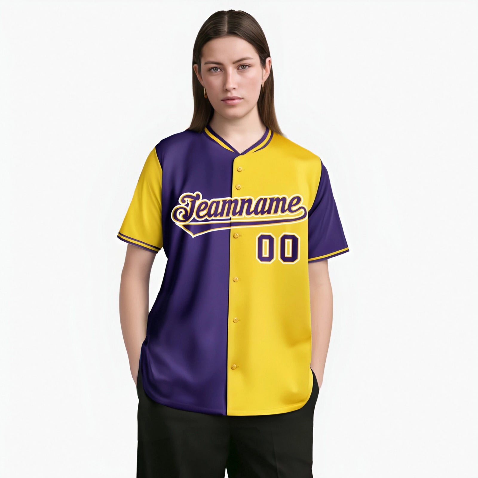 Custom Purple Gold Authentic Split Fashion Baseball Jersey