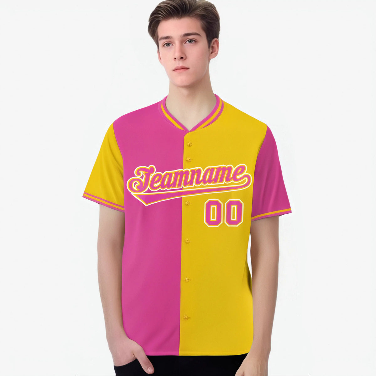 Custom Pink Gold Authentic Split Fashion Baseball Jersey