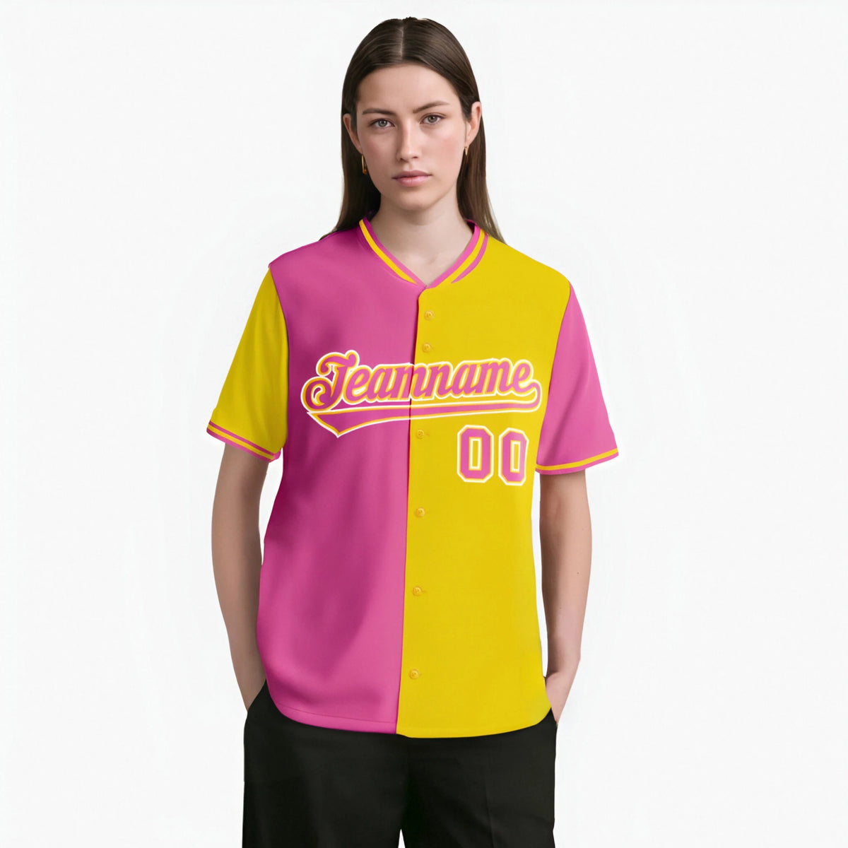 Custom Pink Gold Authentic Split Fashion Baseball Jersey