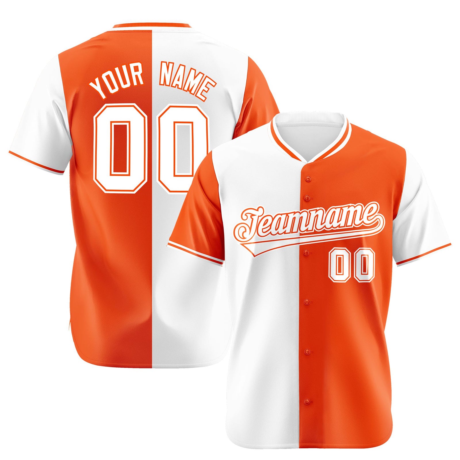 Custom White Orange Authentic Split Fashion Baseball Jersey
