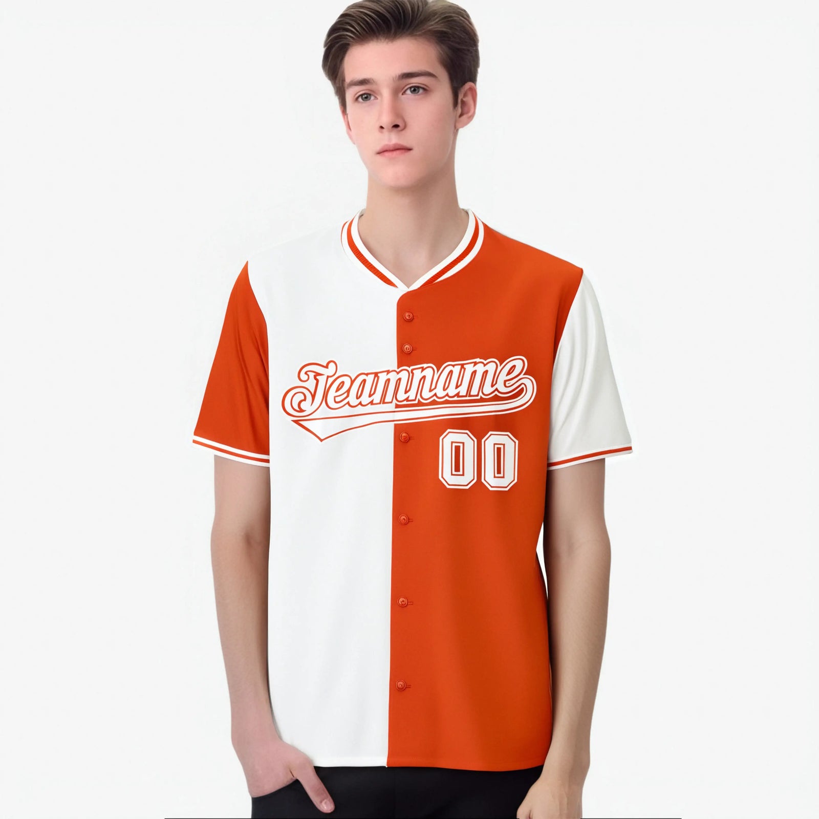 Custom White Orange Authentic Split Fashion Baseball Jersey