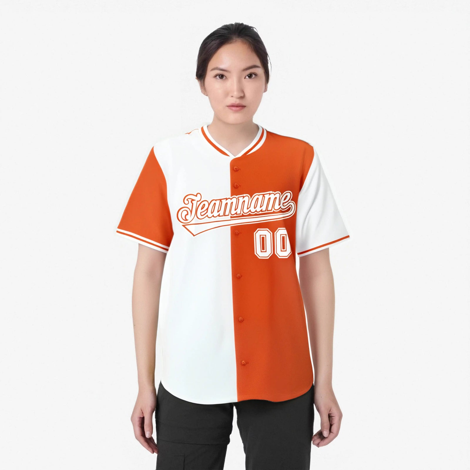 Custom White Orange Authentic Split Fashion Baseball Jersey