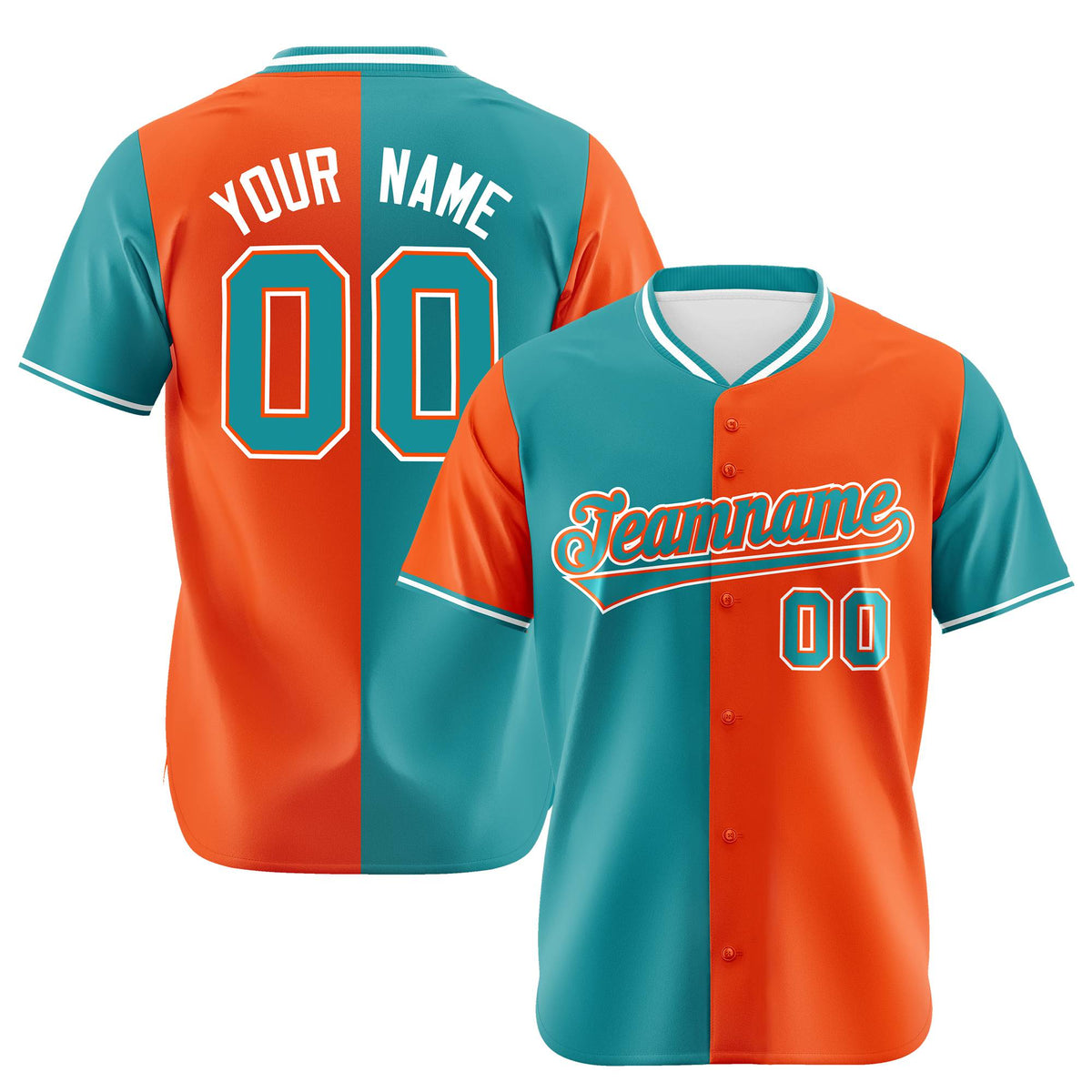 Custom Aqua Orange Authentic Split Fashion Baseball Jersey