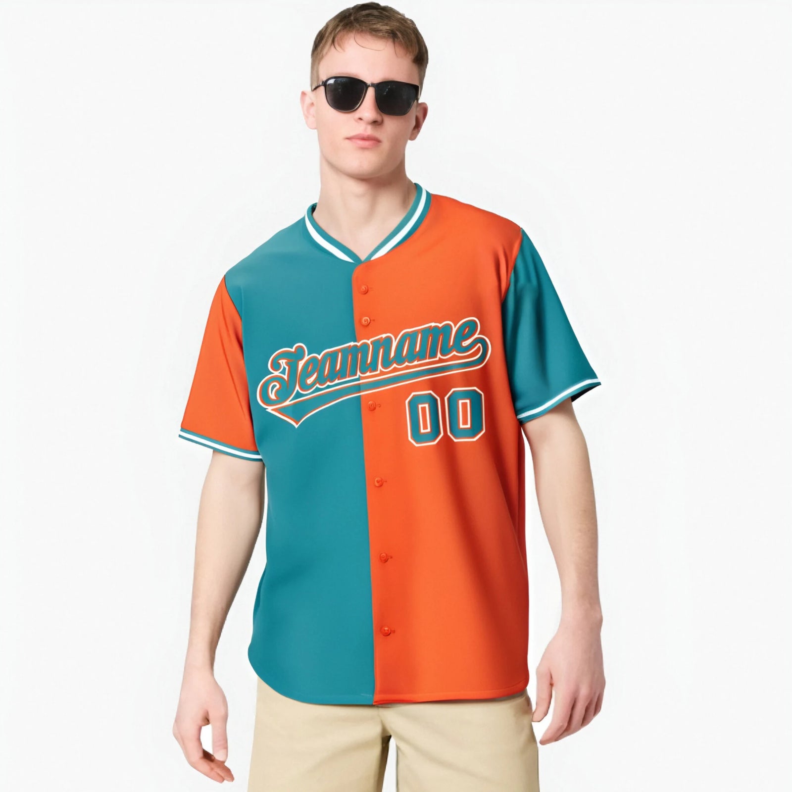 Custom Aqua Orange Authentic Split Fashion Baseball Jersey