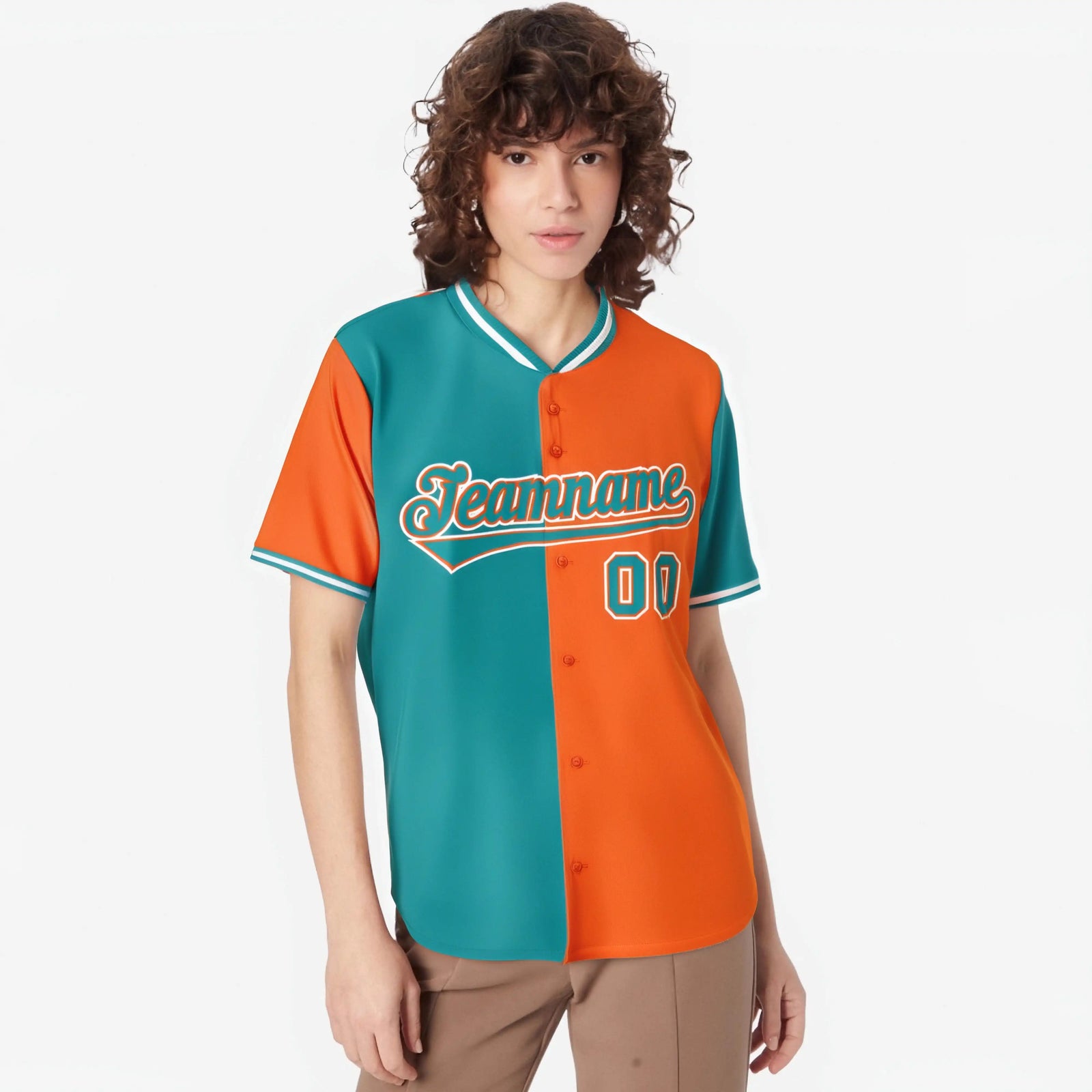 Custom Aqua Orange Authentic Split Fashion Baseball Jersey