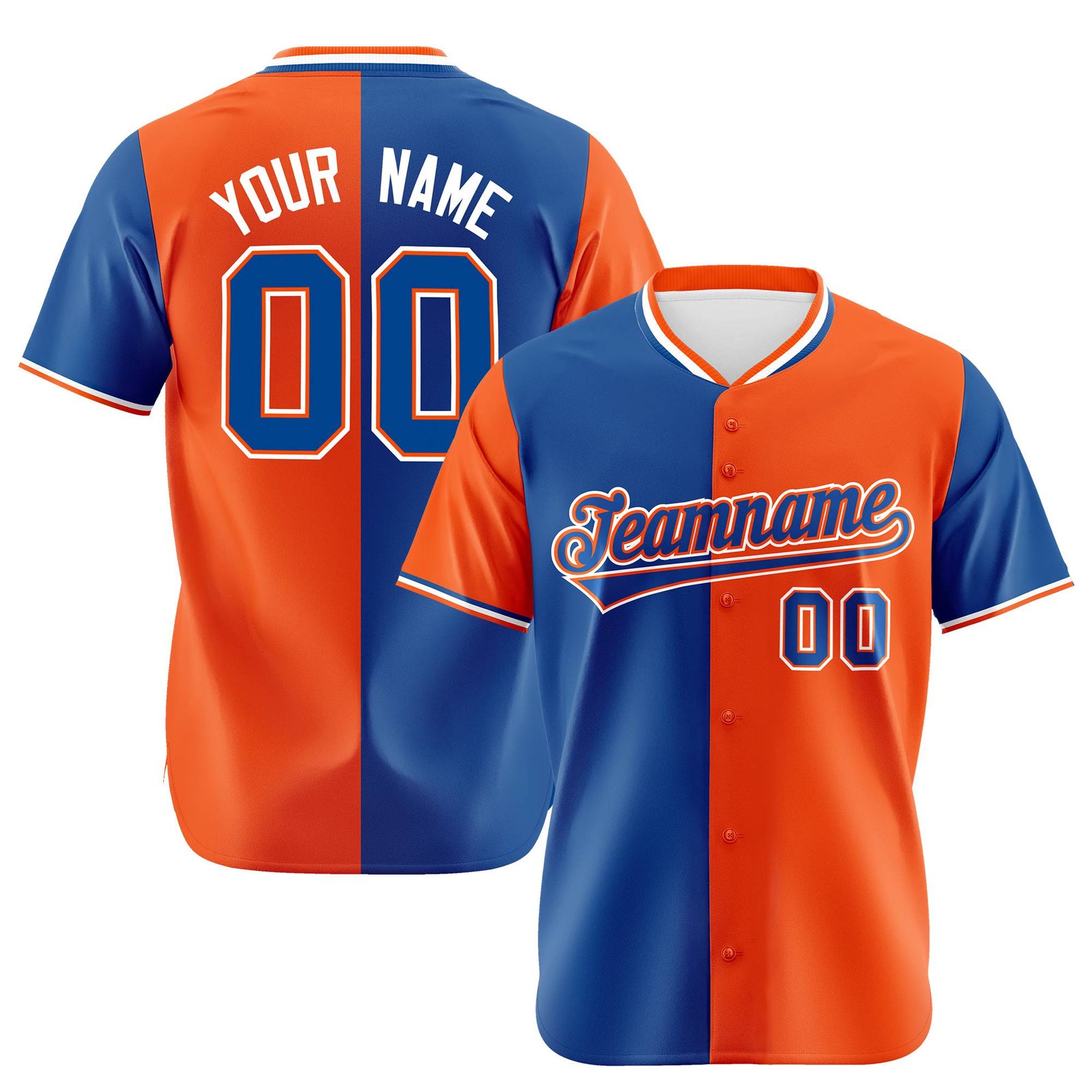 Custom Royal Blue Orange Authentic Split Fashion Baseball Jersey