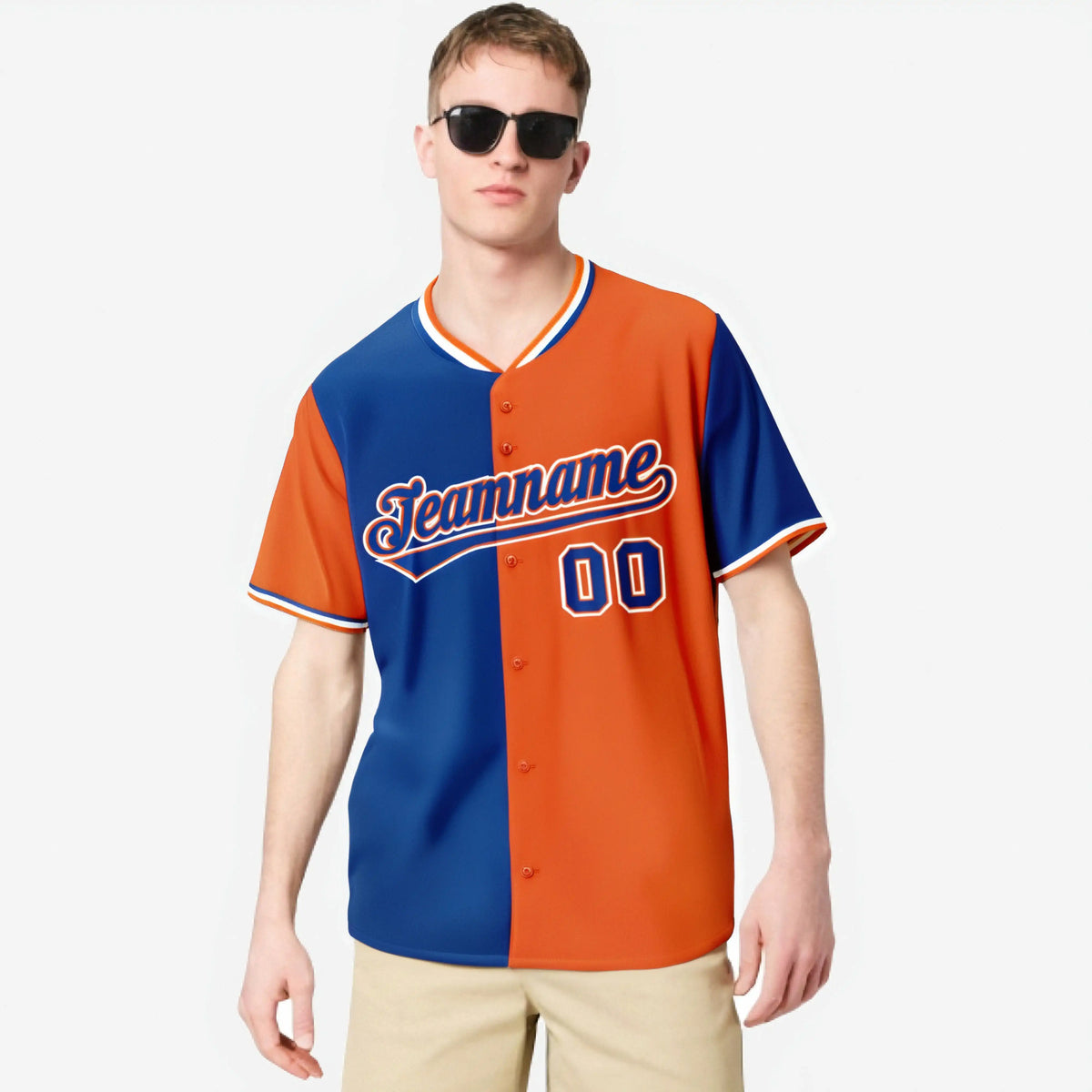 Custom Royal Blue Orange Authentic Split Fashion Baseball Jersey