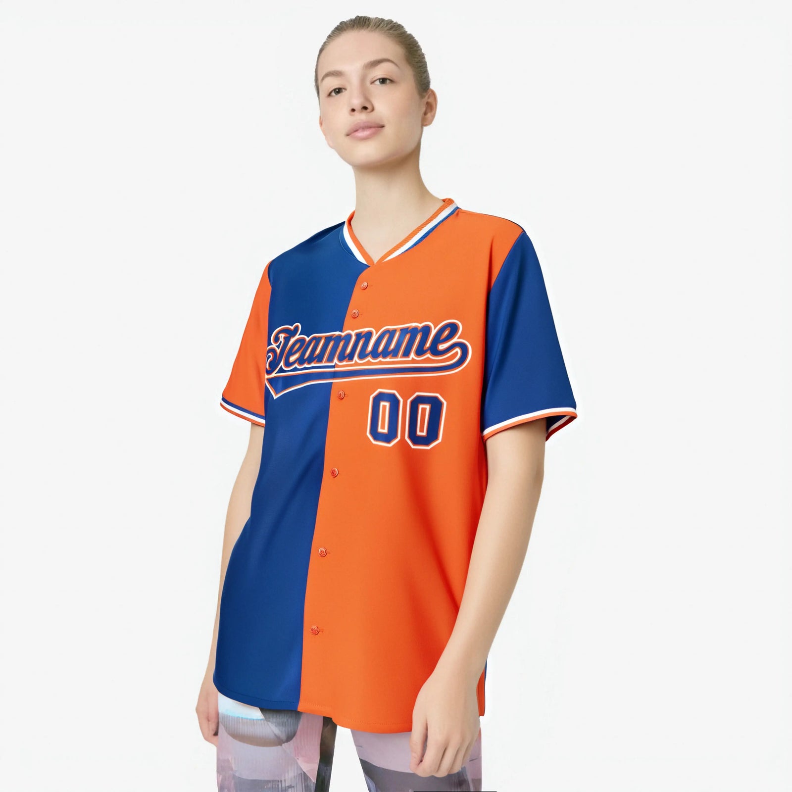 Custom Royal Blue Orange Authentic Split Fashion Baseball Jersey