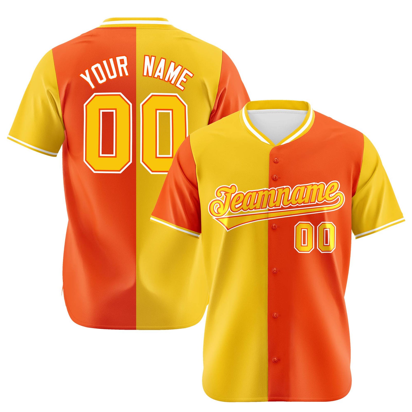 Custom Gold Orange Authentic Split Fashion Baseball Jersey