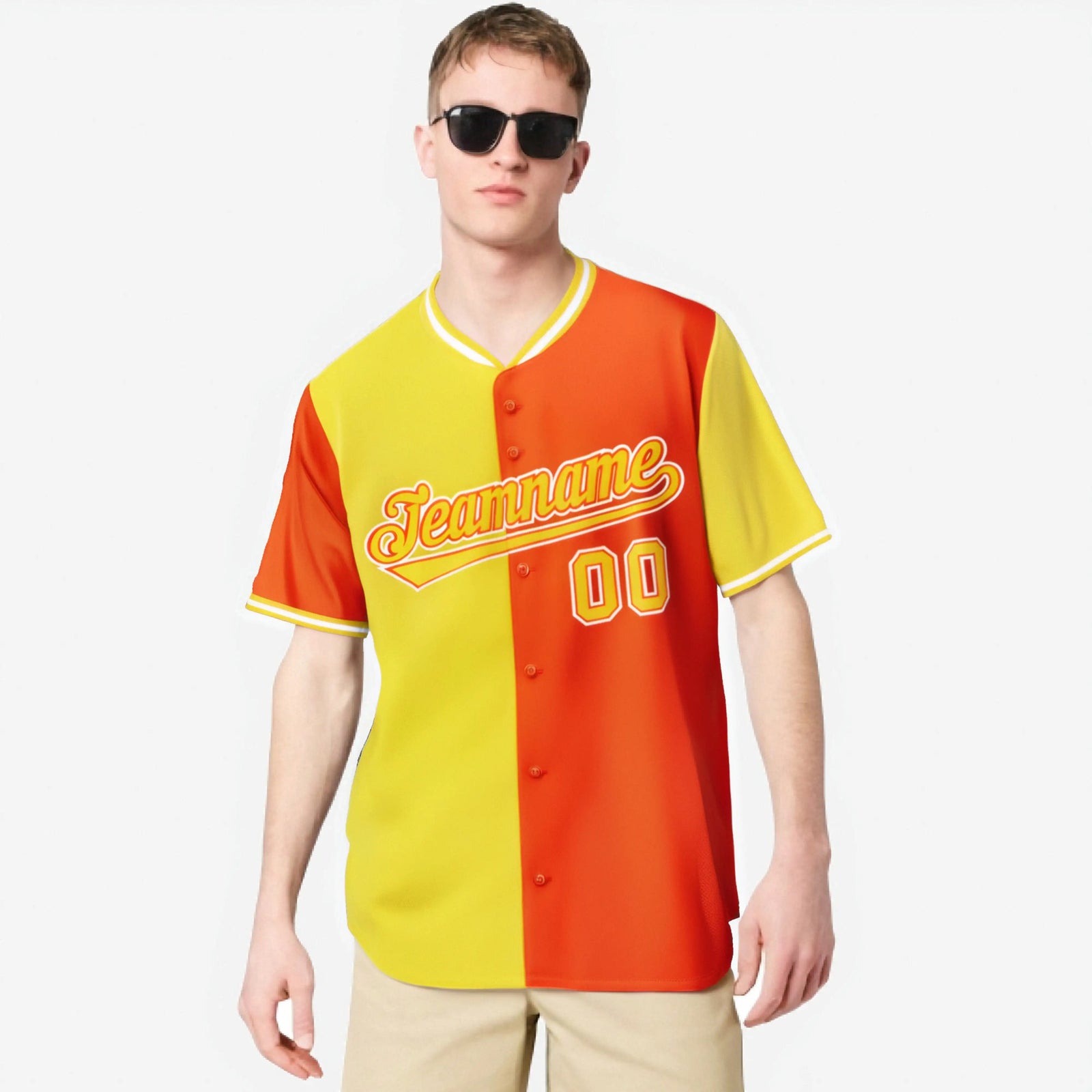 Custom Gold Orange Authentic Split Fashion Baseball Jersey