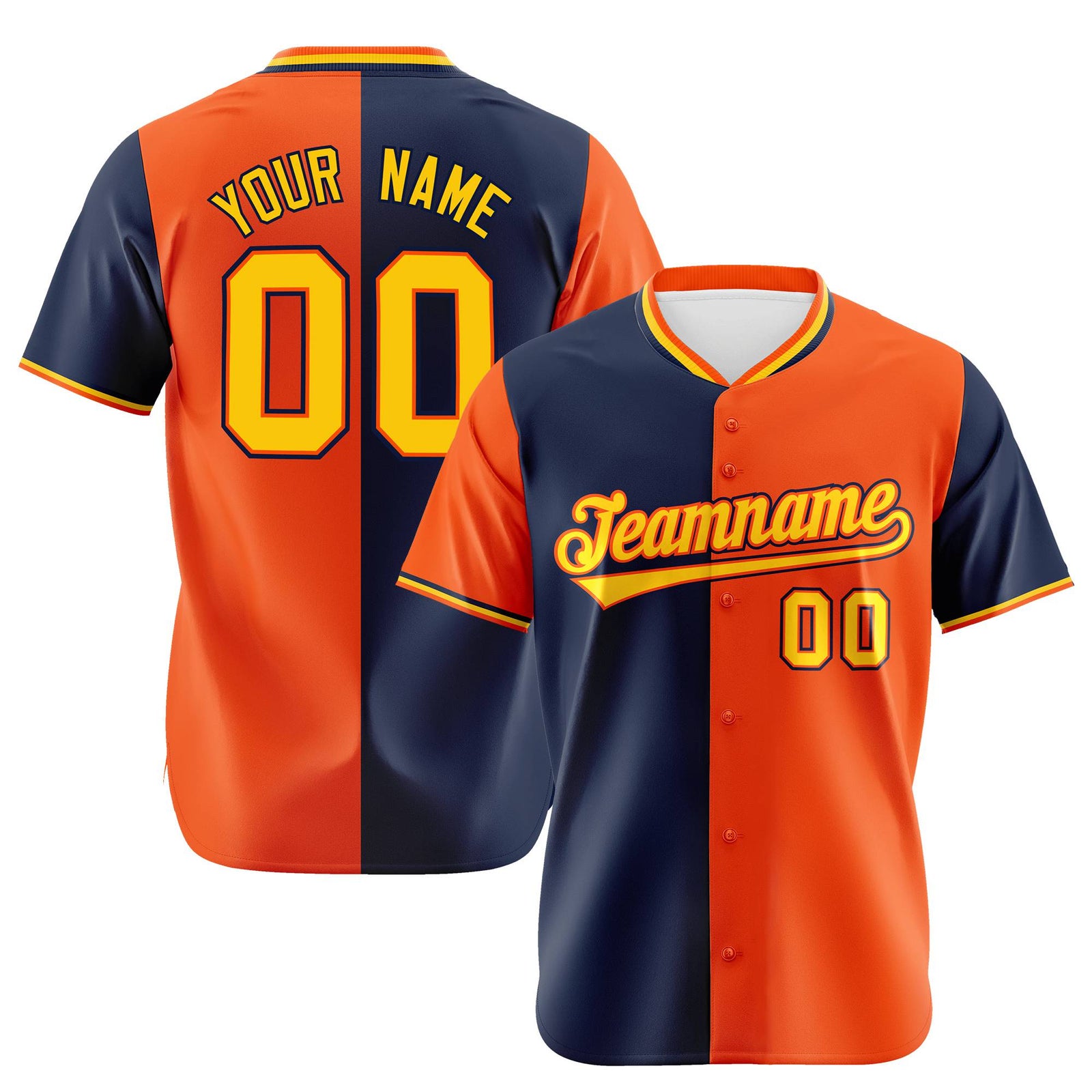 Custom Navy Orange Authentic Split Fashion Baseball Jersey