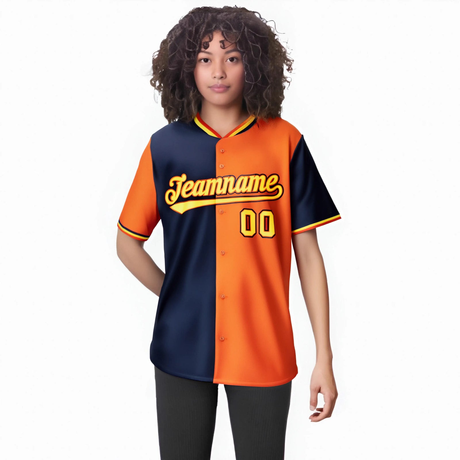 Custom Navy Orange Authentic Split Fashion Baseball Jersey