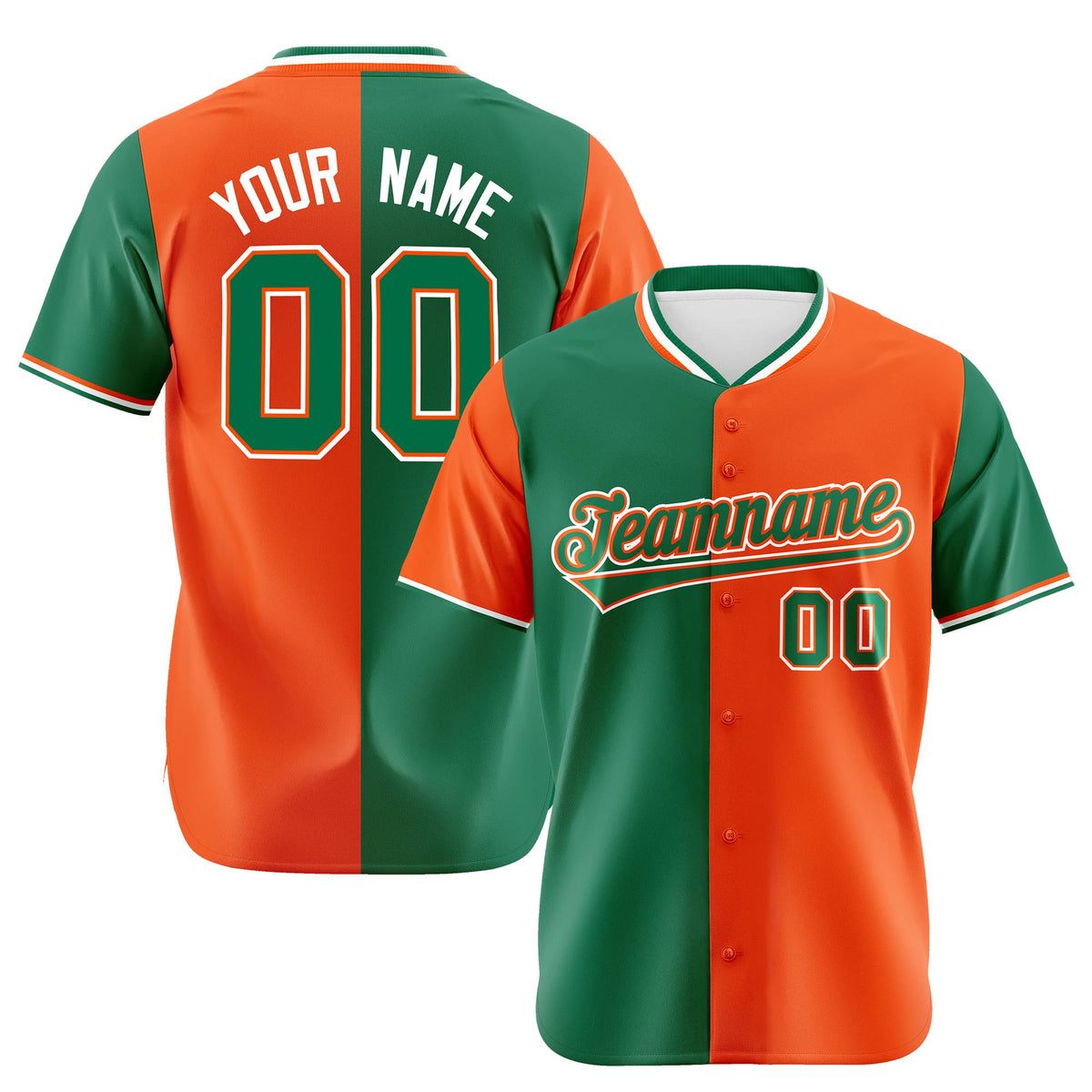 Custom Kelly Green Orange Authentic Split Fashion Baseball Jersey