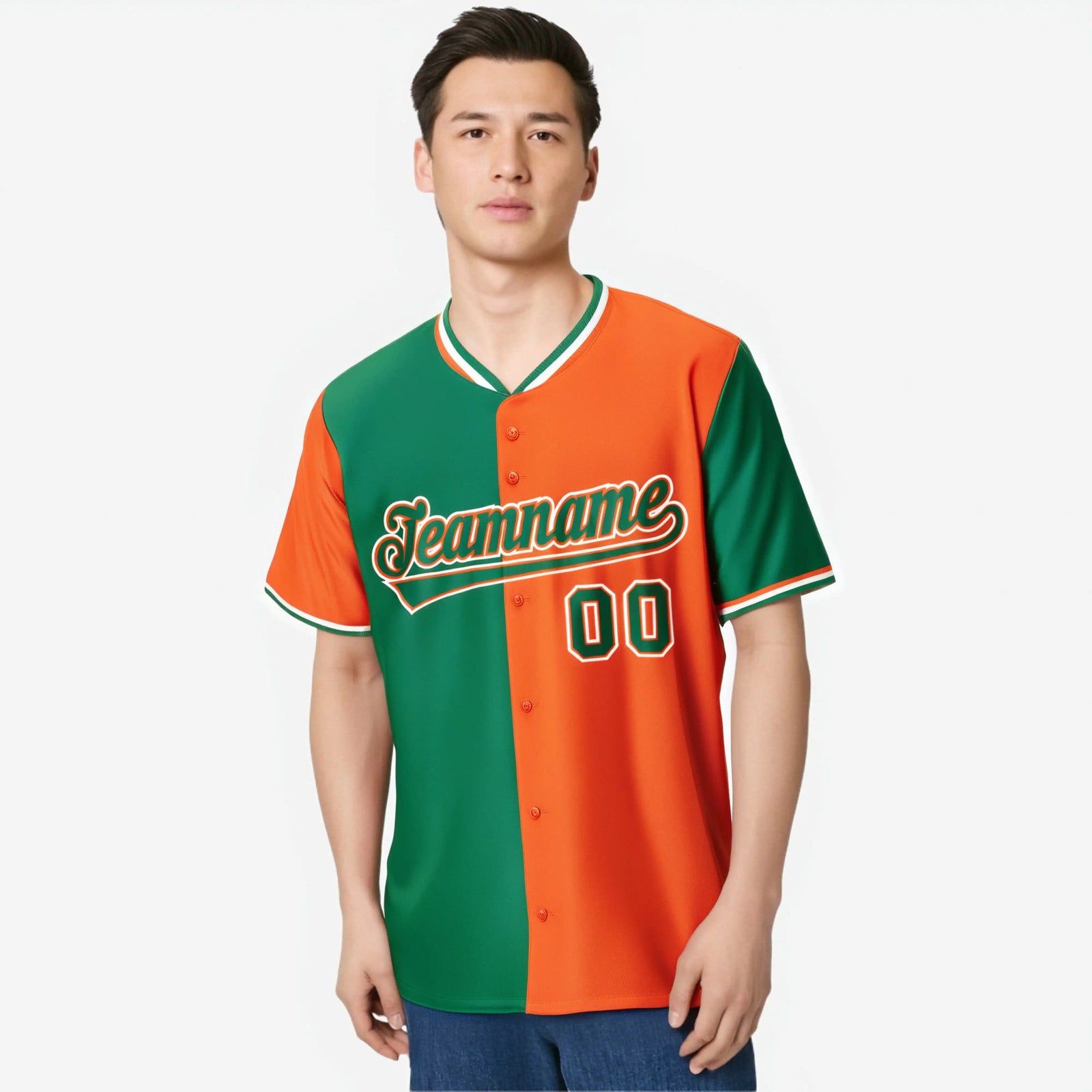 Custom Kelly Green Orange Authentic Split Fashion Baseball Jersey