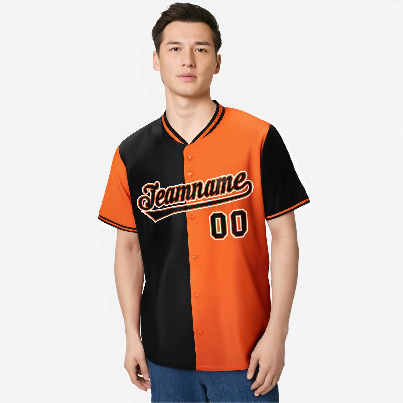 Custom Black Orange Authentic Split Fashion Baseball Jersey