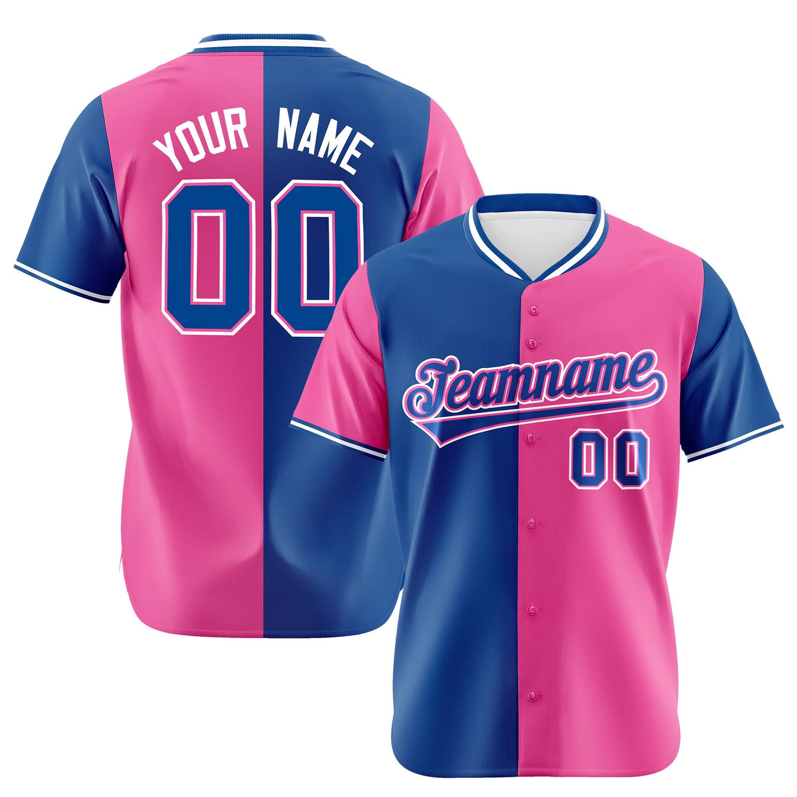 Custom Royal Blue Pink Authentic Split Fashion Baseball Jersey