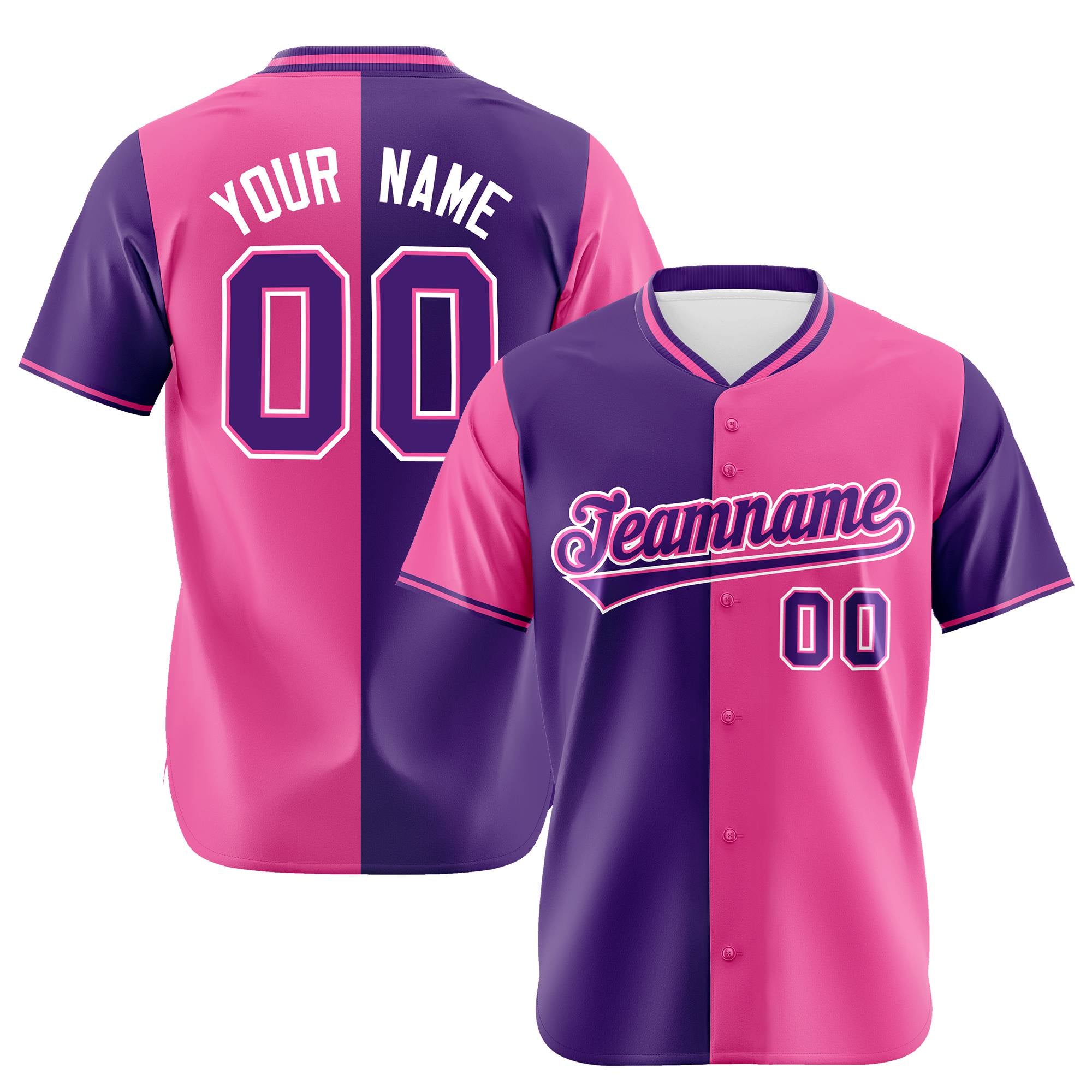 Custom Purple Pink Authentic Split Fashion Baseball Jersey