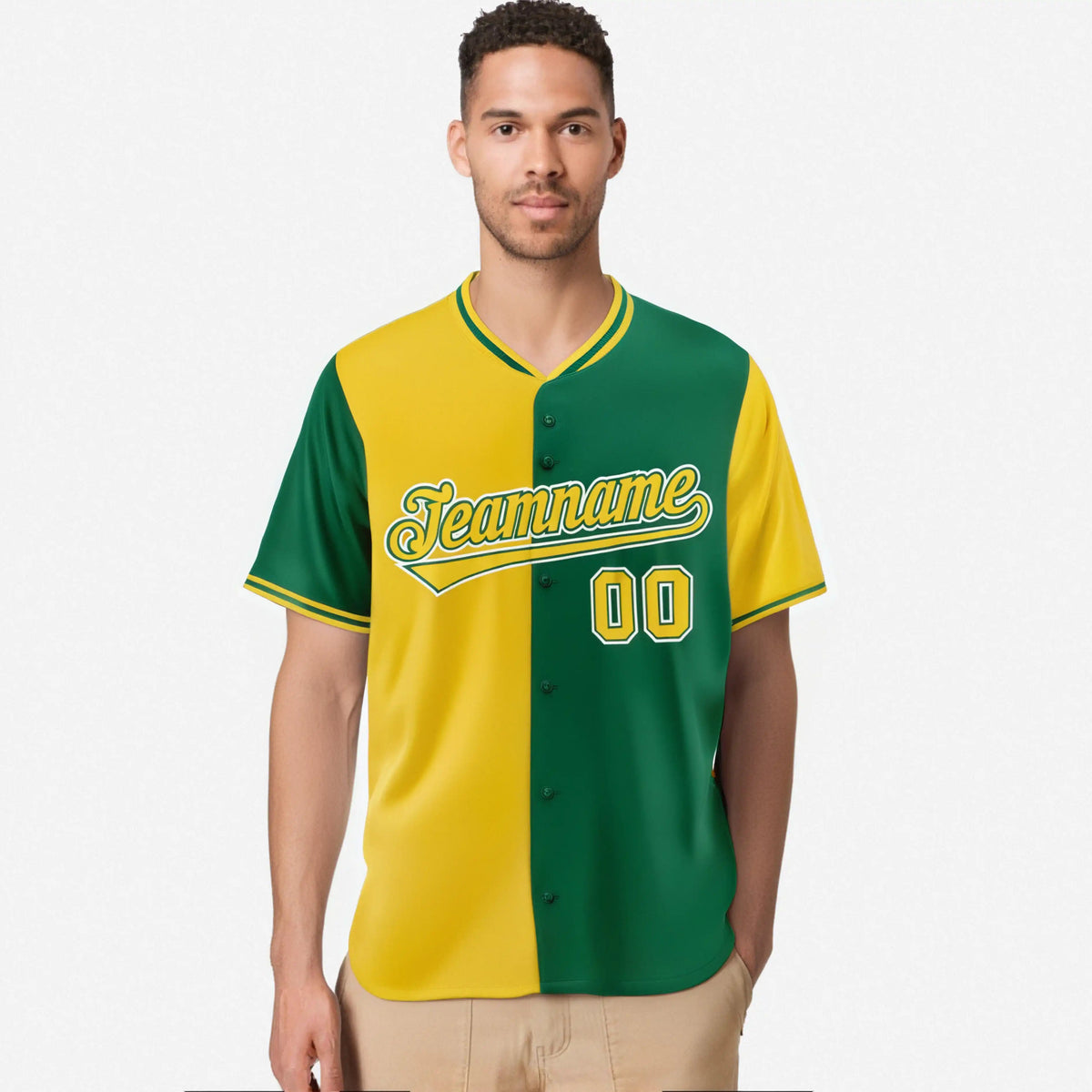 Custom Gold Kelly Green Authentic Split Fashion Baseball Jersey