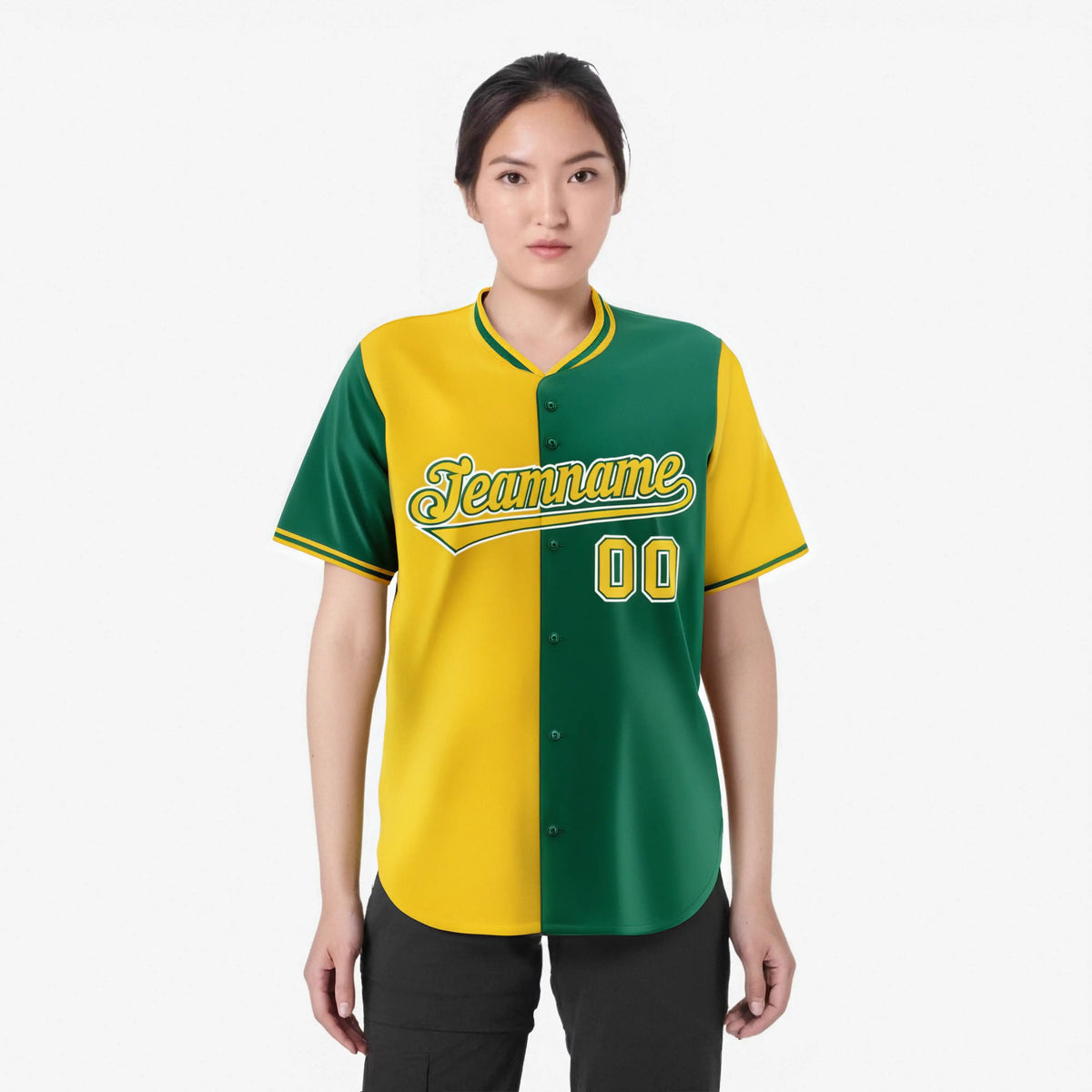Custom Gold Kelly Green Authentic Split Fashion Baseball Jersey
