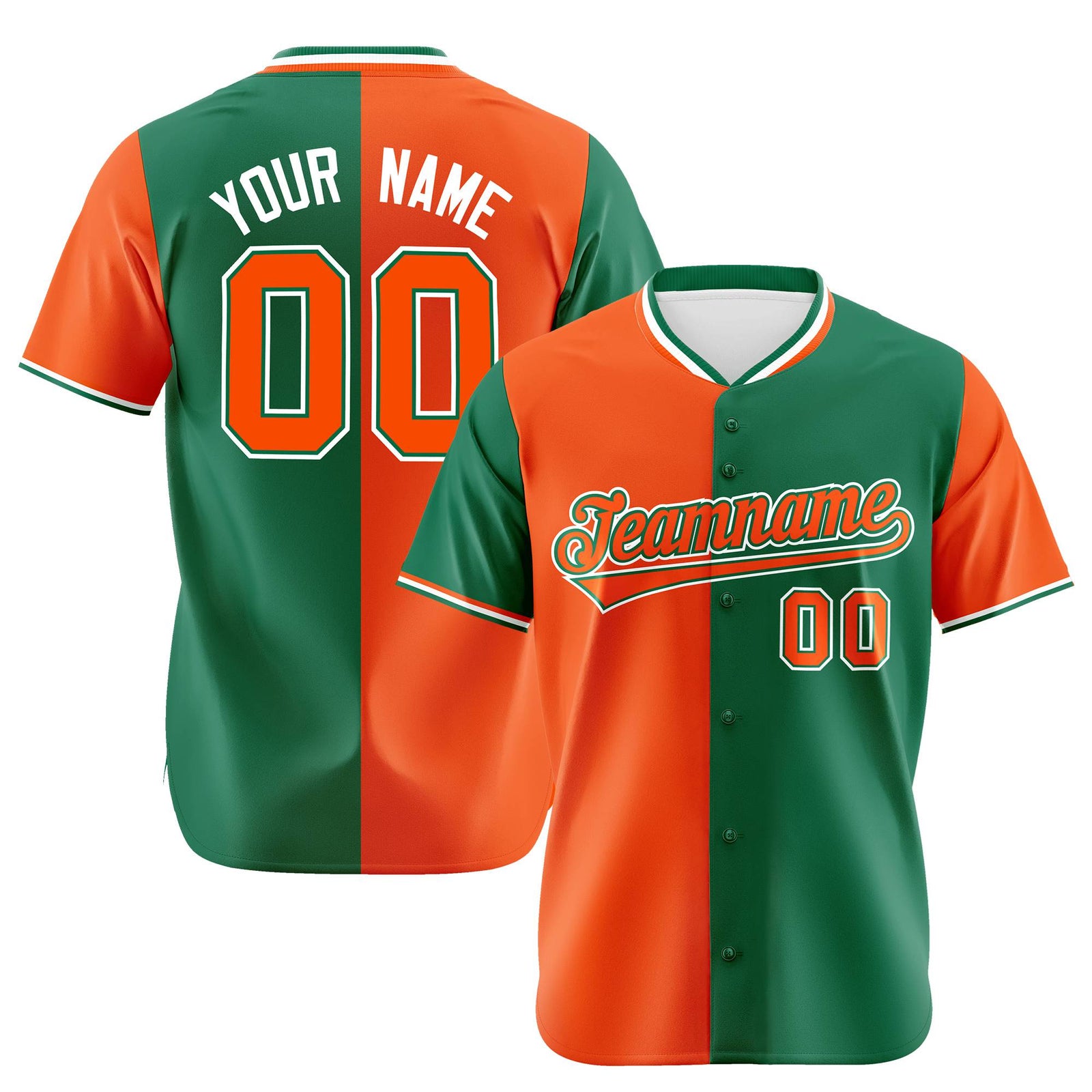 Custom Orange Kelly Green Authentic Split Fashion Baseball Jersey