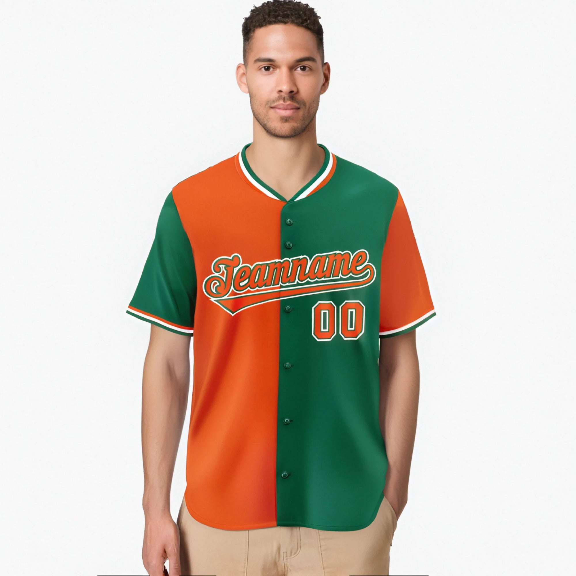 Custom Orange Kelly Green Authentic Split Fashion Baseball Jersey