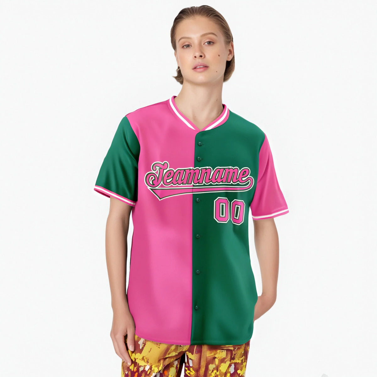 Custom Pink Kelly Green Authentic Split Fashion Baseball Jersey