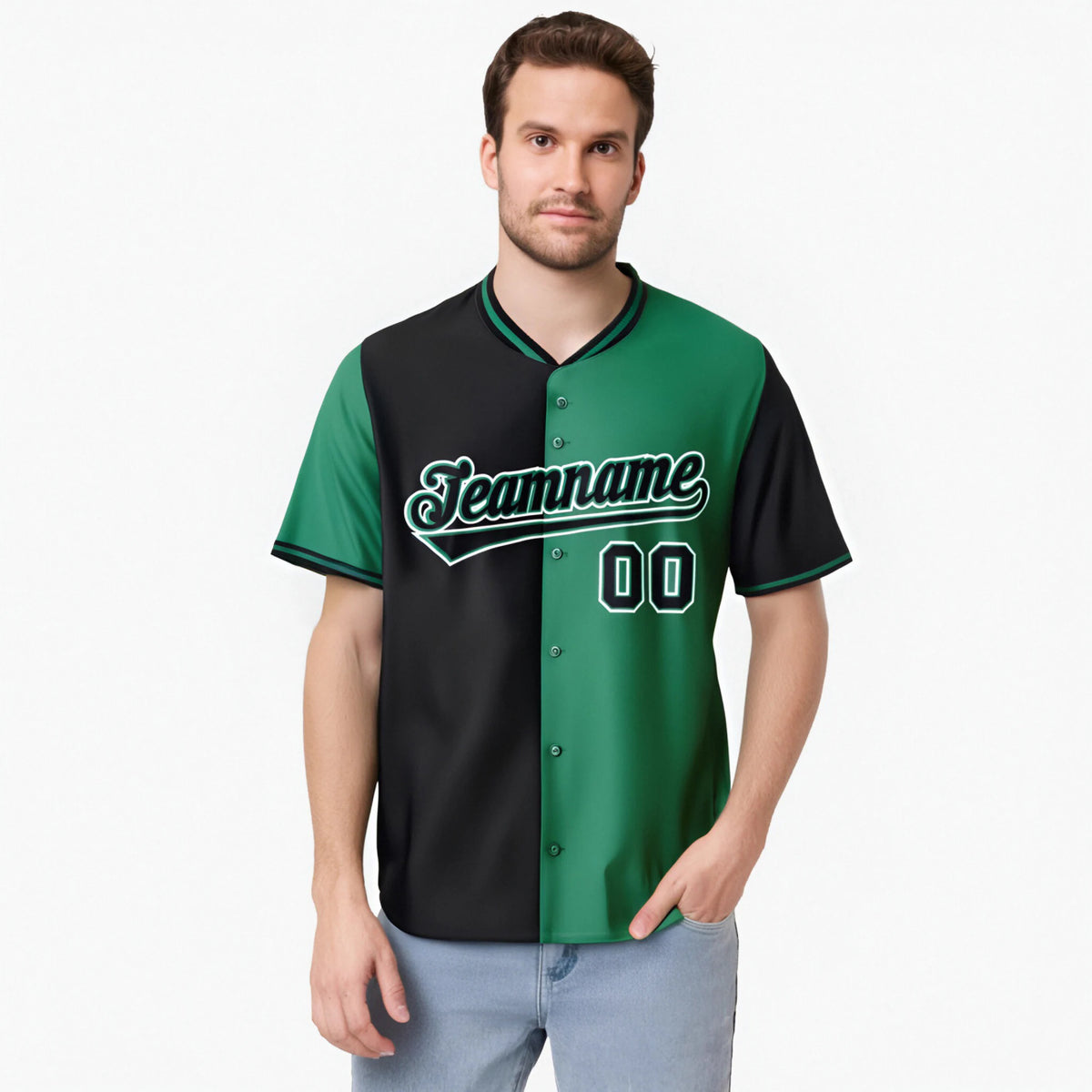 Custom Black Kelly Green Authentic Split Fashion Baseball Jersey