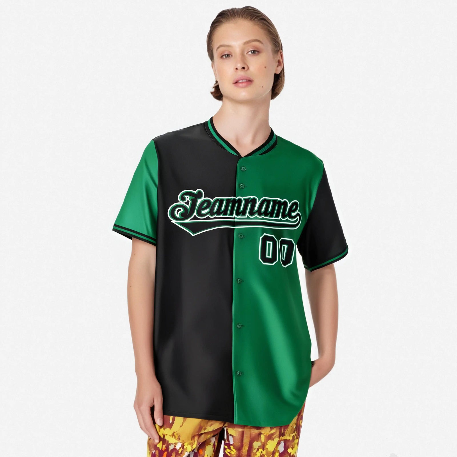 Custom Black Kelly Green Authentic Split Fashion Baseball Jersey